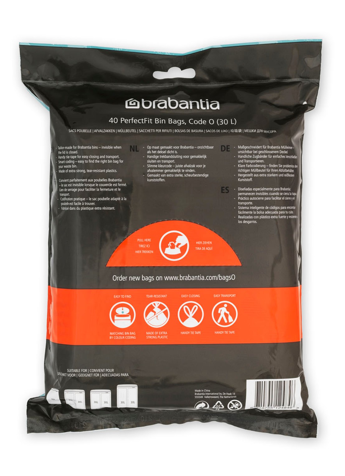 Brabantia PerfectFit Extra Strong O 30L vuilniszakken 40 stuks - voorkant 2 wit