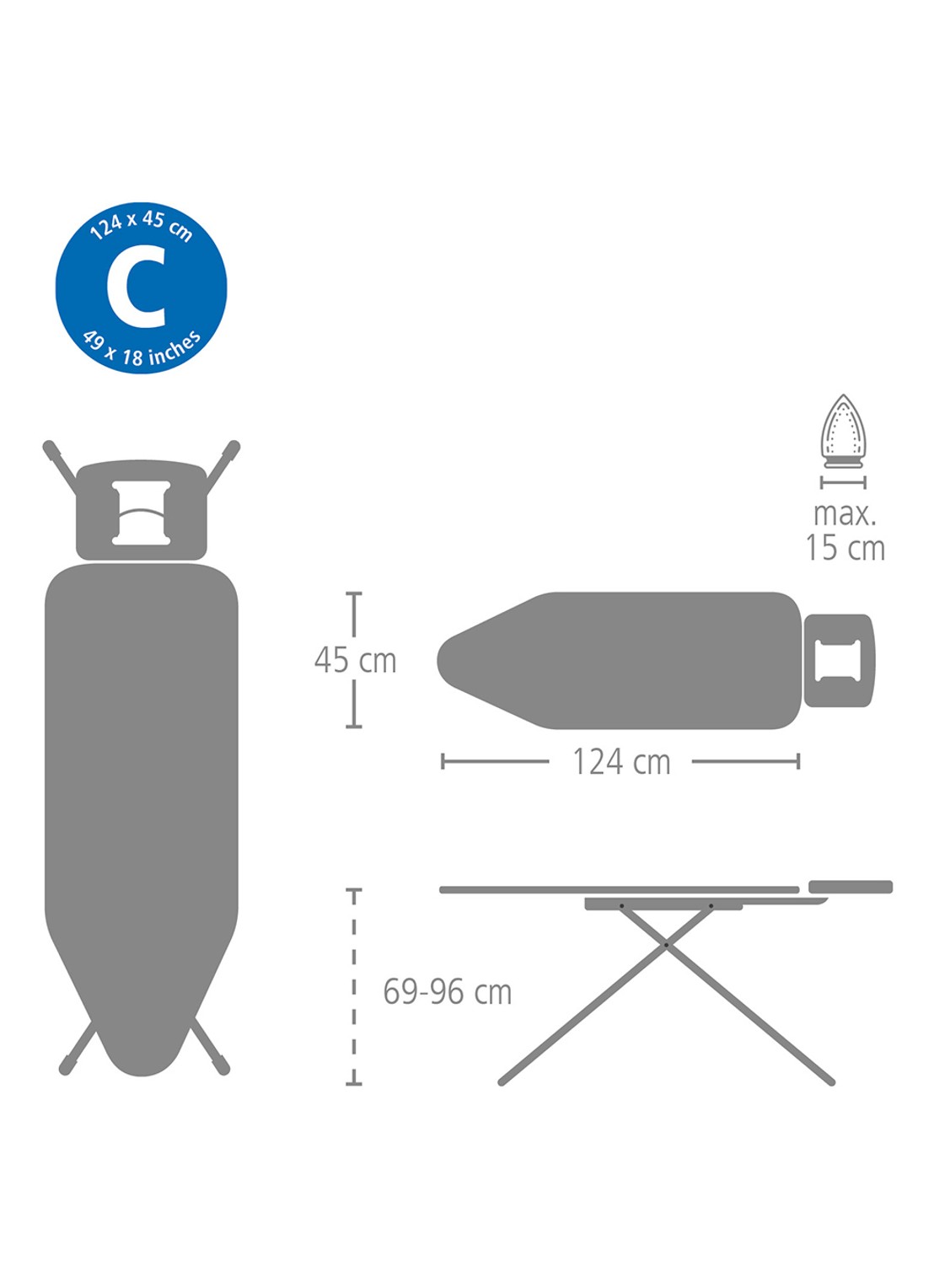 Brabantia Strijkplank C met solide strijkijzerhouder 124 x 45 cm - detail 4 gebroken wit