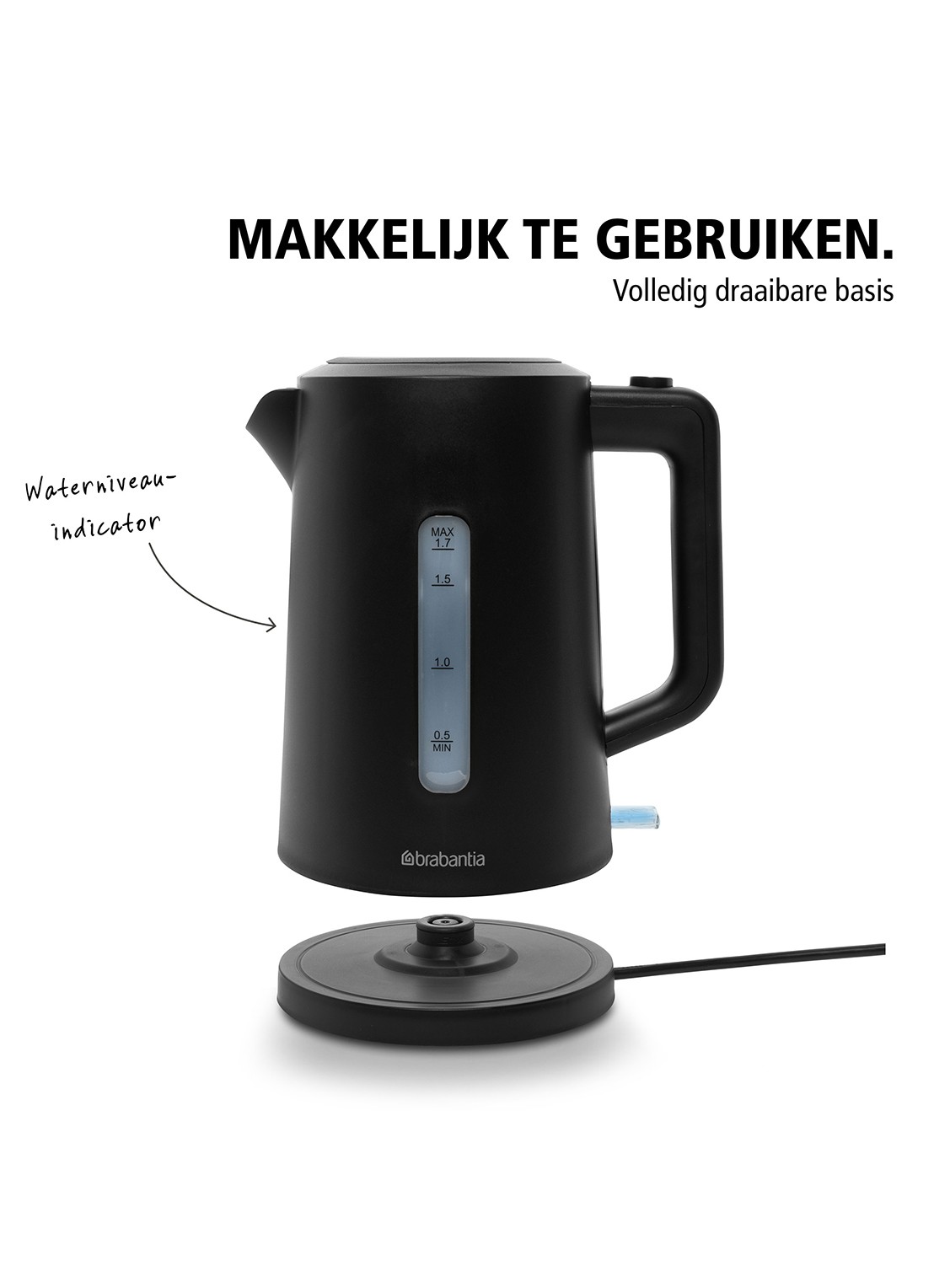 Brabantia Waterkoker BBEK1017 - achterkant zwart