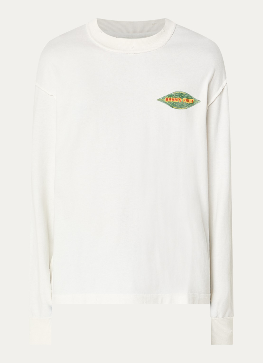 Bram's Fruit Distressed Leaf longsleeve met logoprint - voorkant gebroken wit