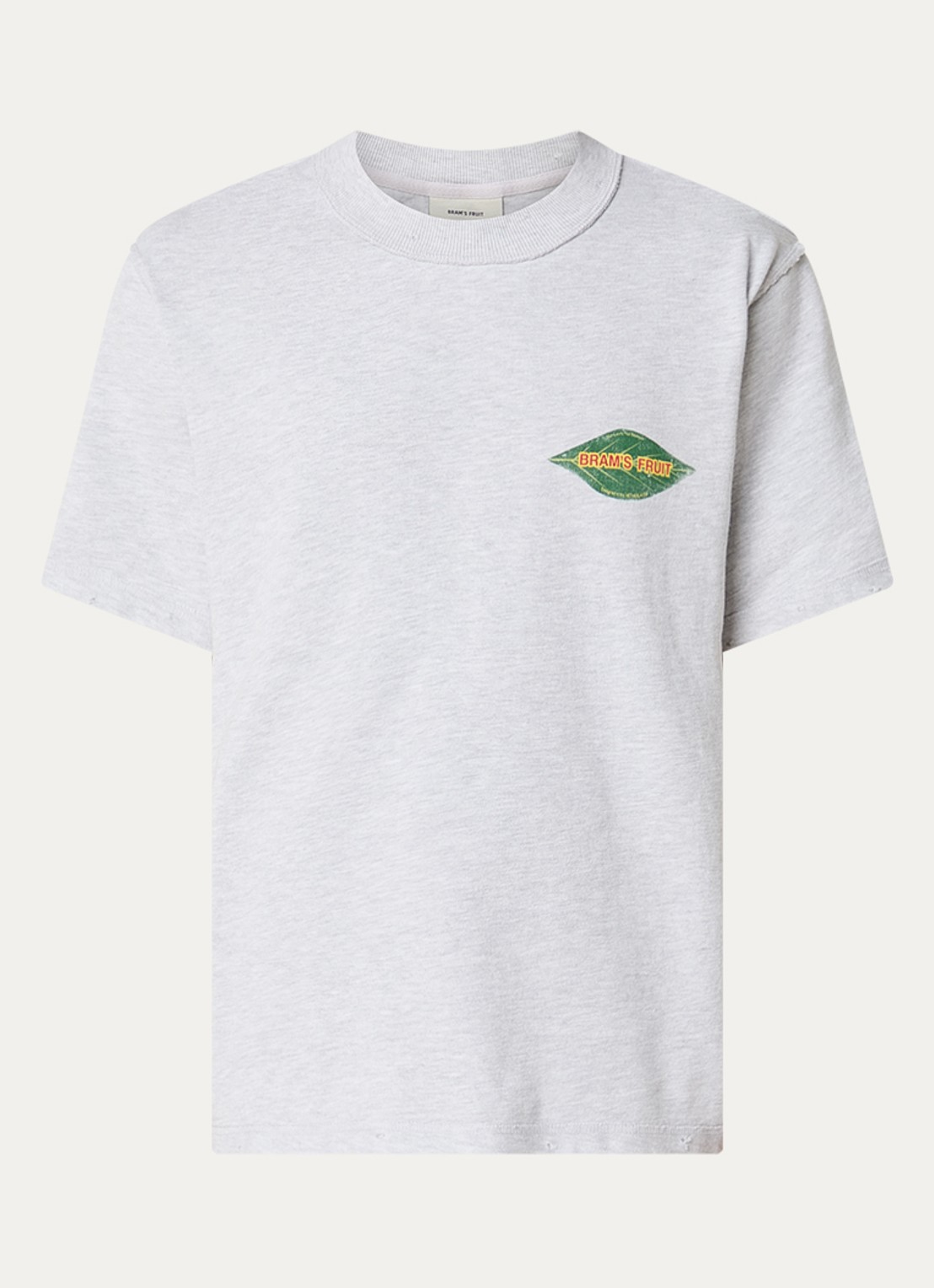 Bram's Fruit Distressed Leaf T-shirt met logo- en backprint - voorkant 3 grijsmele