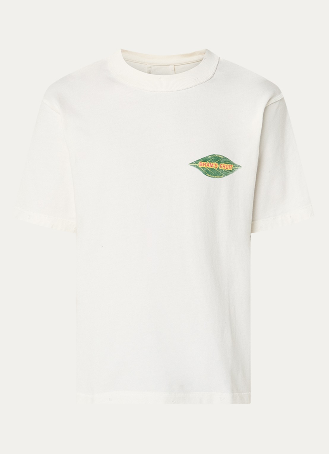 Bram's Fruit Distressed Leaf T-shirt met logo- en backprint - voorkant gebroken wit