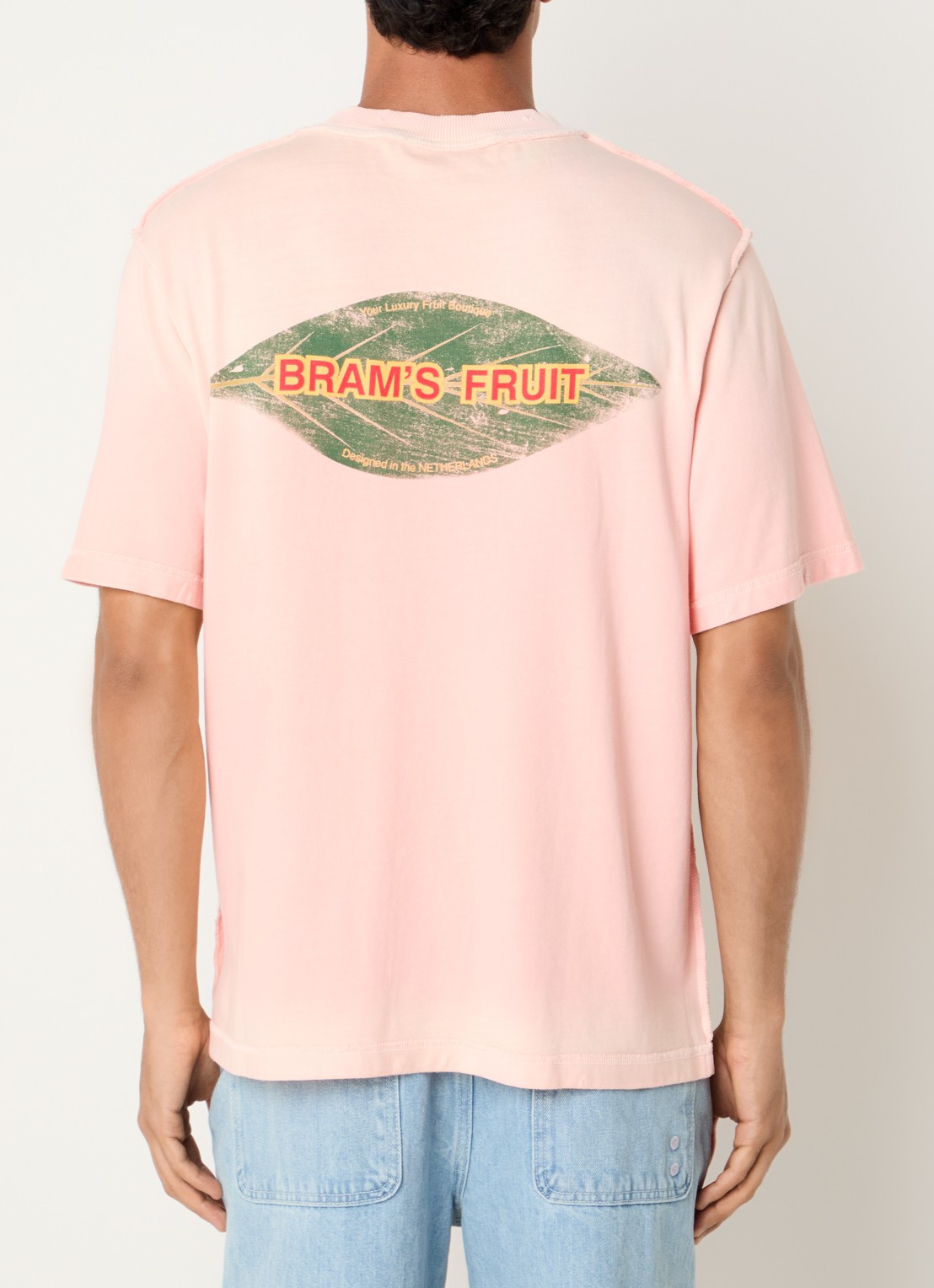 Bram's Fruit Distressed Leaf T-shirt met logo- en backprint - detail 2 roze