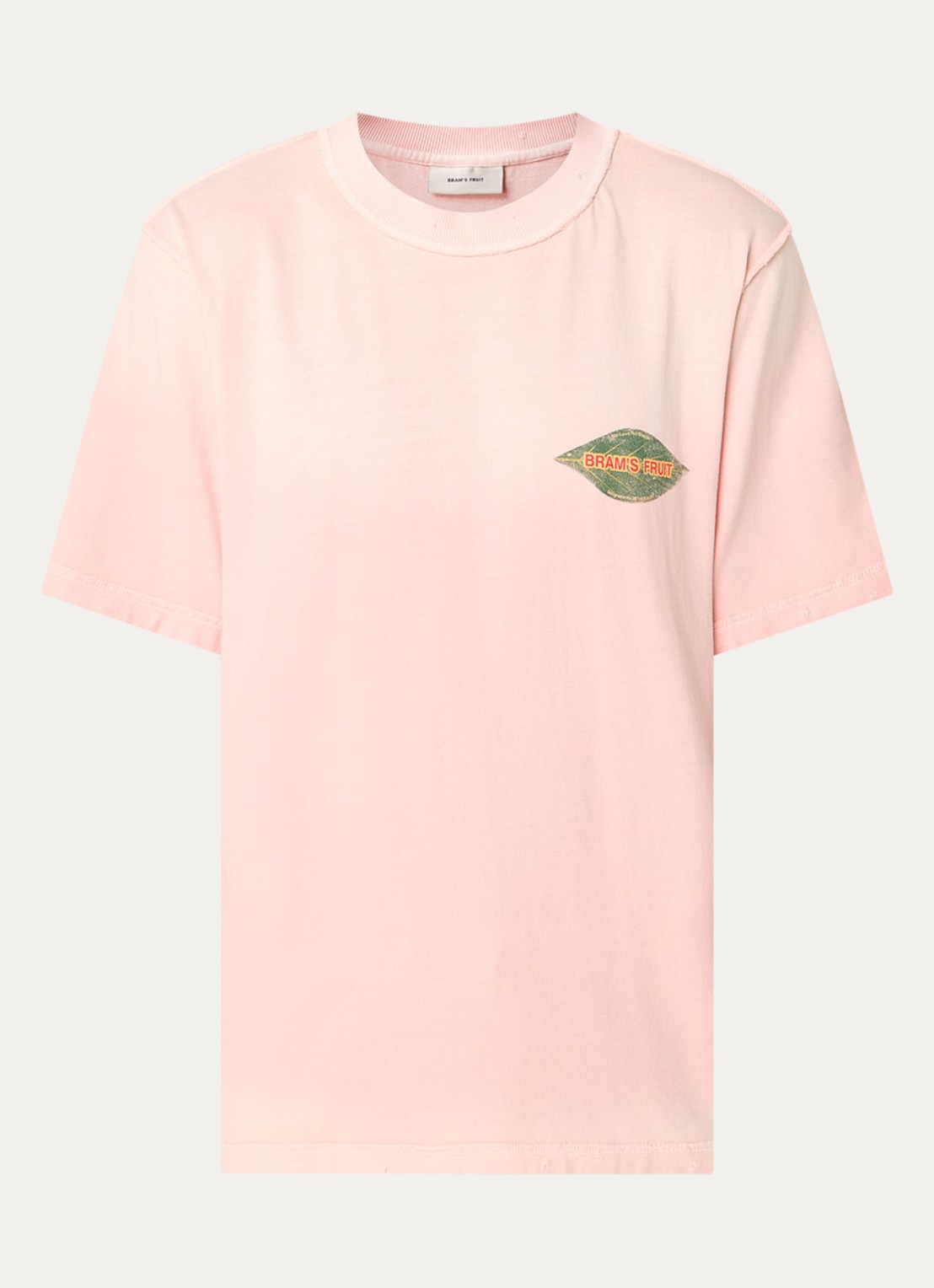 Bram's Fruit Distressed Leaf T-shirt met logo- en backprint - voorkant 3 roze