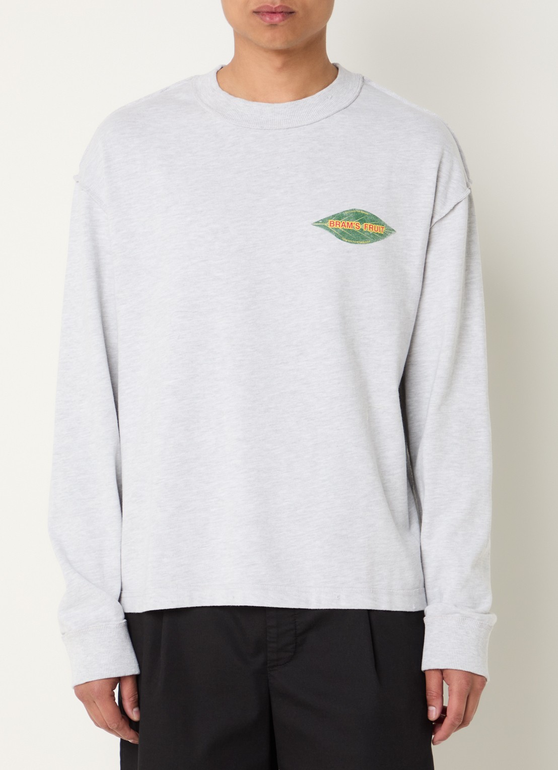 Bram's Fruit Distressed Leaf T-shirt met logoprint - detail 4 grijsmele