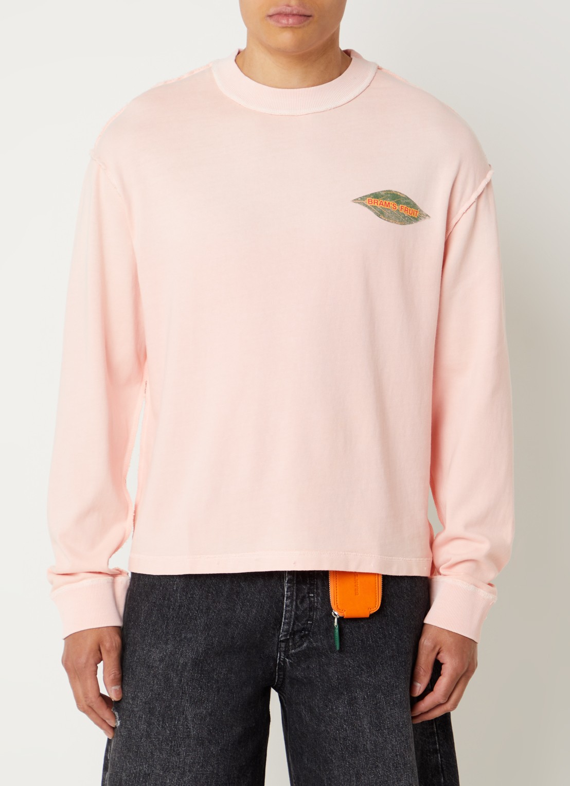 Bram's Fruit Distressed Leaf T-shirt met logoprint - detail roze