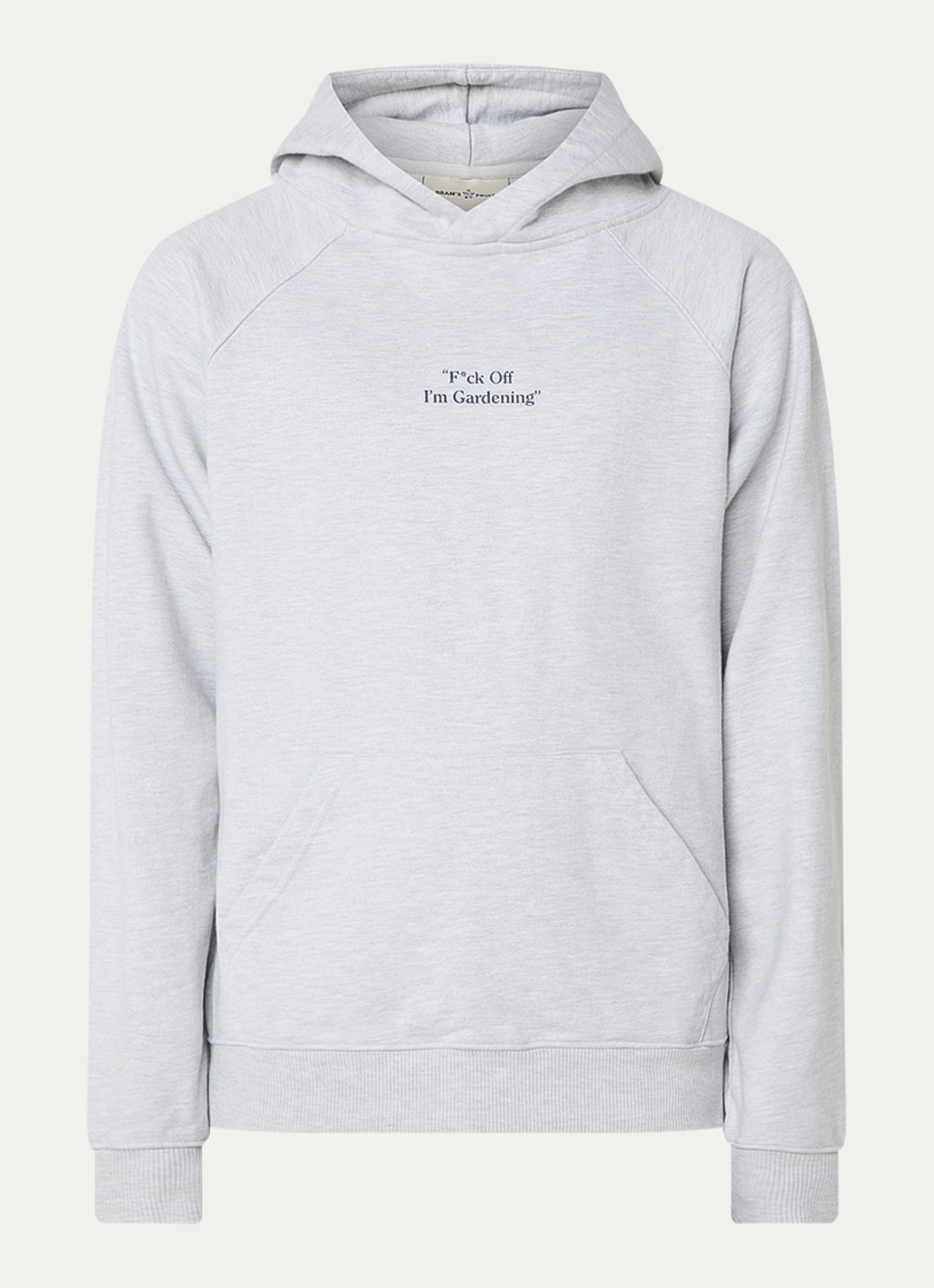 Bram's Fruit F*ck Off hoodie met print - voorkant 3 grijsmele