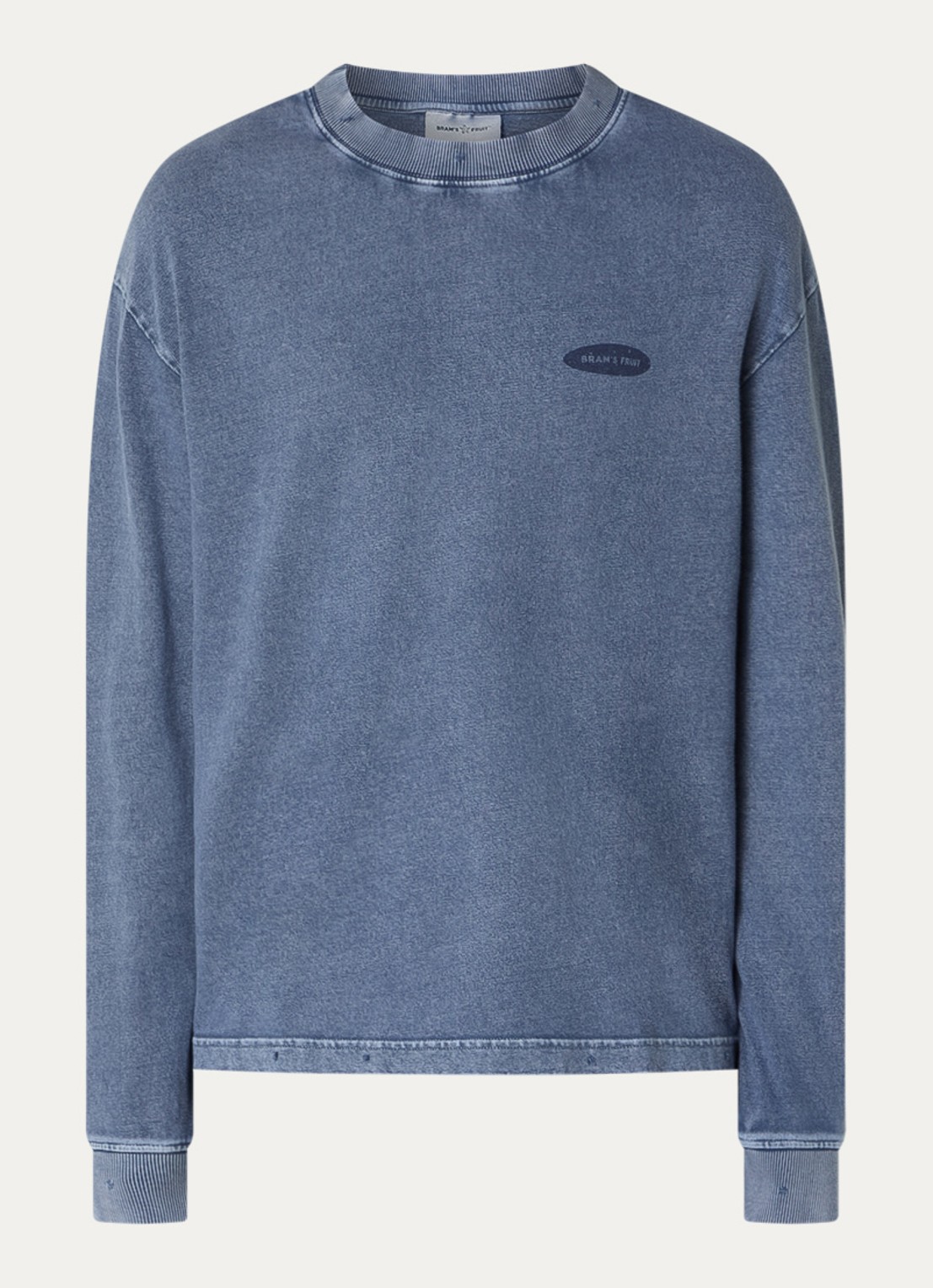 Bram's Fruit F*ck off sweater met logo- en backprint - voorkant indigo