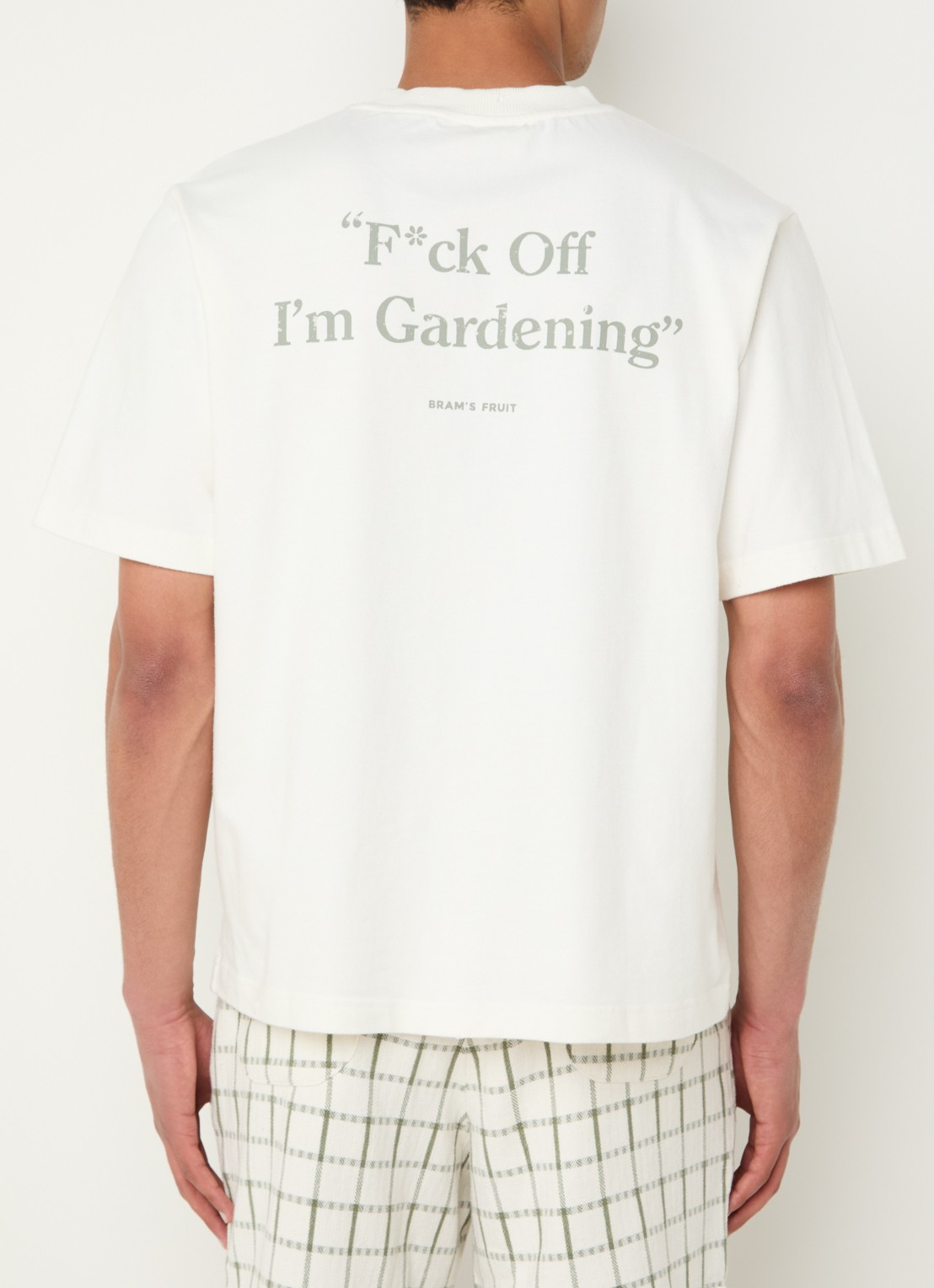 Bram's Fruit F*ck Off T-shirt met logo- en backprint - detail 4 gebroken wit