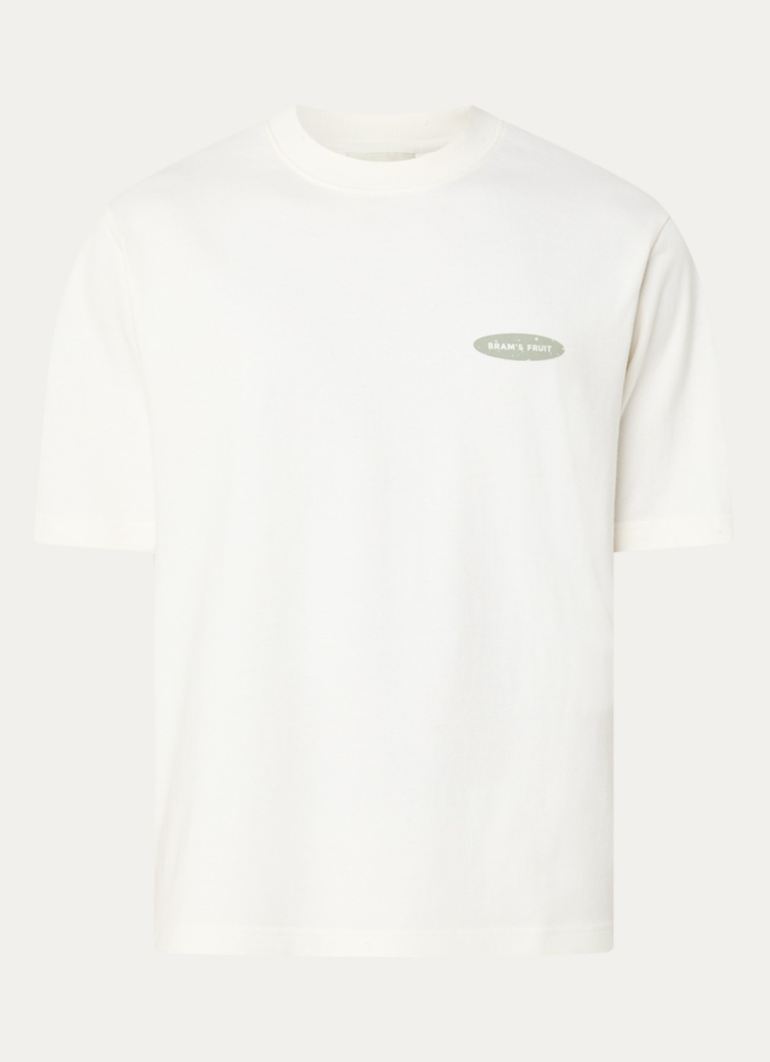 Bram's Fruit F*ck Off T-shirt met logo- en backprint - voorkant 2 gebroken wit