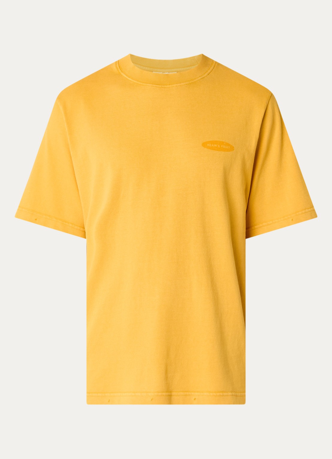 Bram's Fruit F*ck Off T-shirt met logo- en backprint - voorkant 2 mosterd