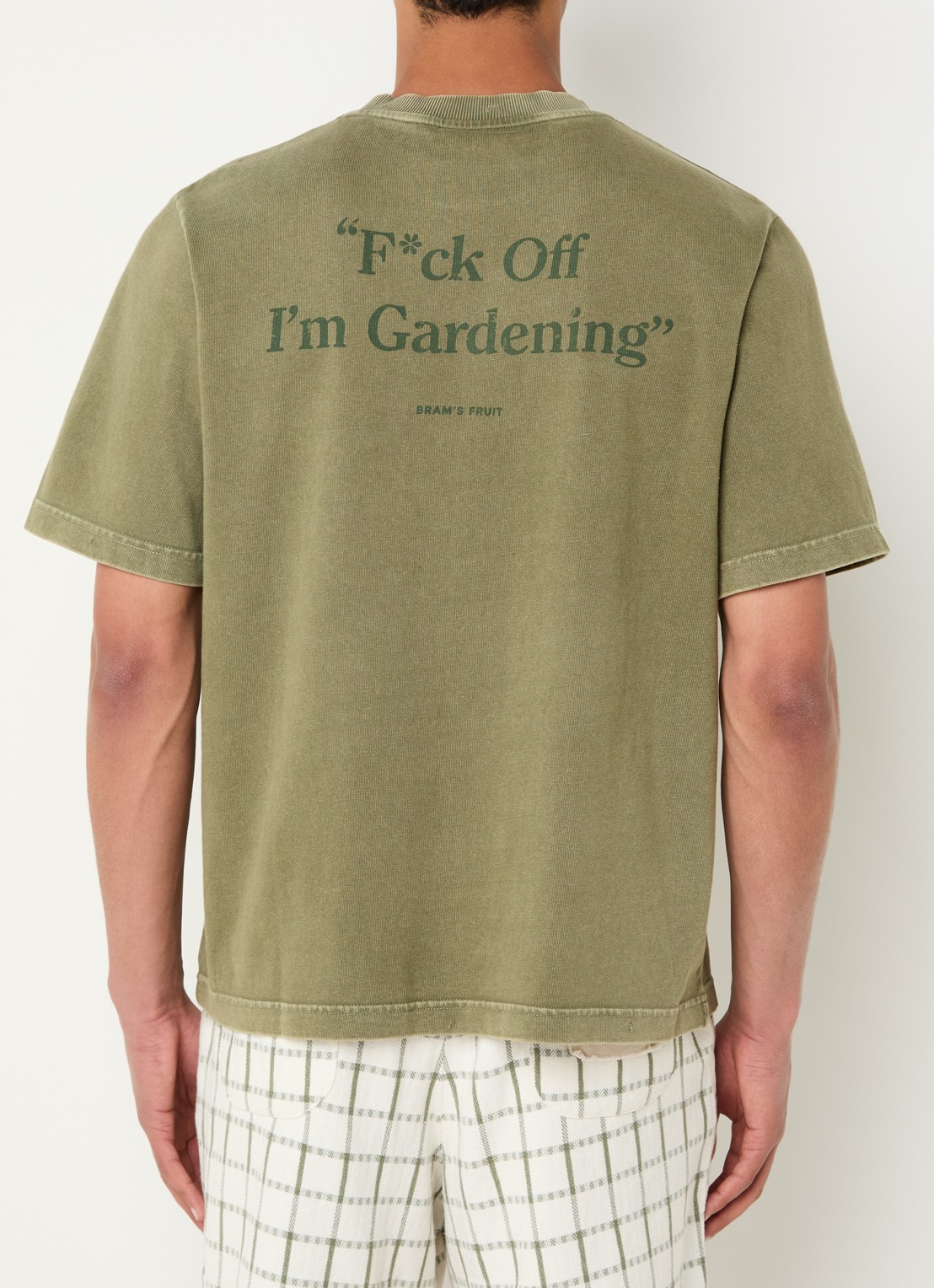 Bram's Fruit F*ck Off T-shirt met logo- en backprint - detail 2 olijfgroen