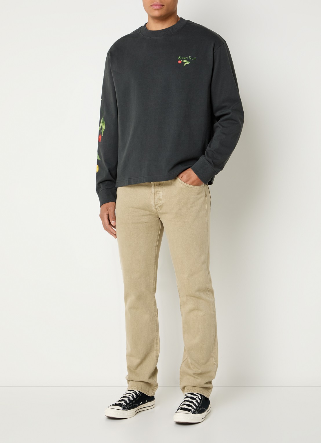 Bram's Fruit Flora 2.0 longsleeve met print - voorkant 3 zwart