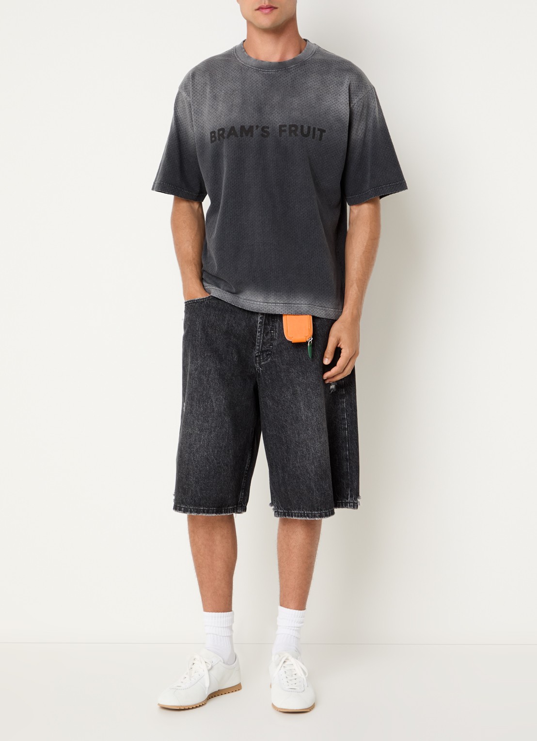 Bram's Fruit Mesh T-shirt met logoprint - voorkant 2 middengrijs