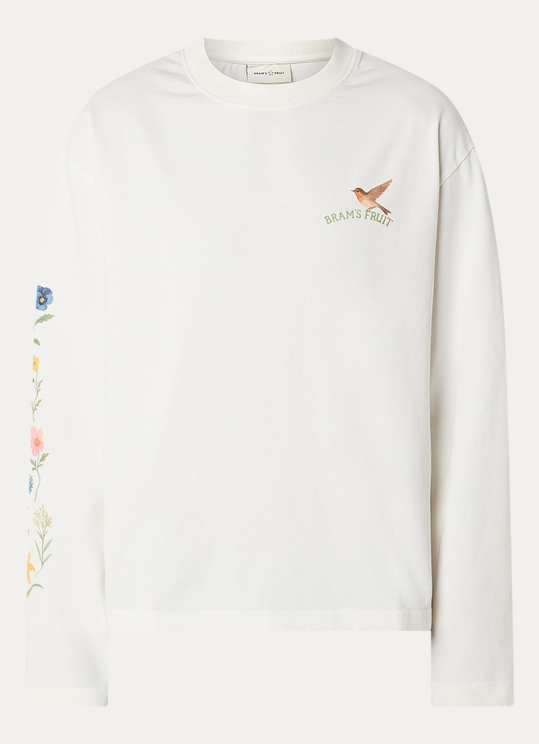 Bram's Fruit Robin longsleeve T-shirt met logo - voorkant 3 wit