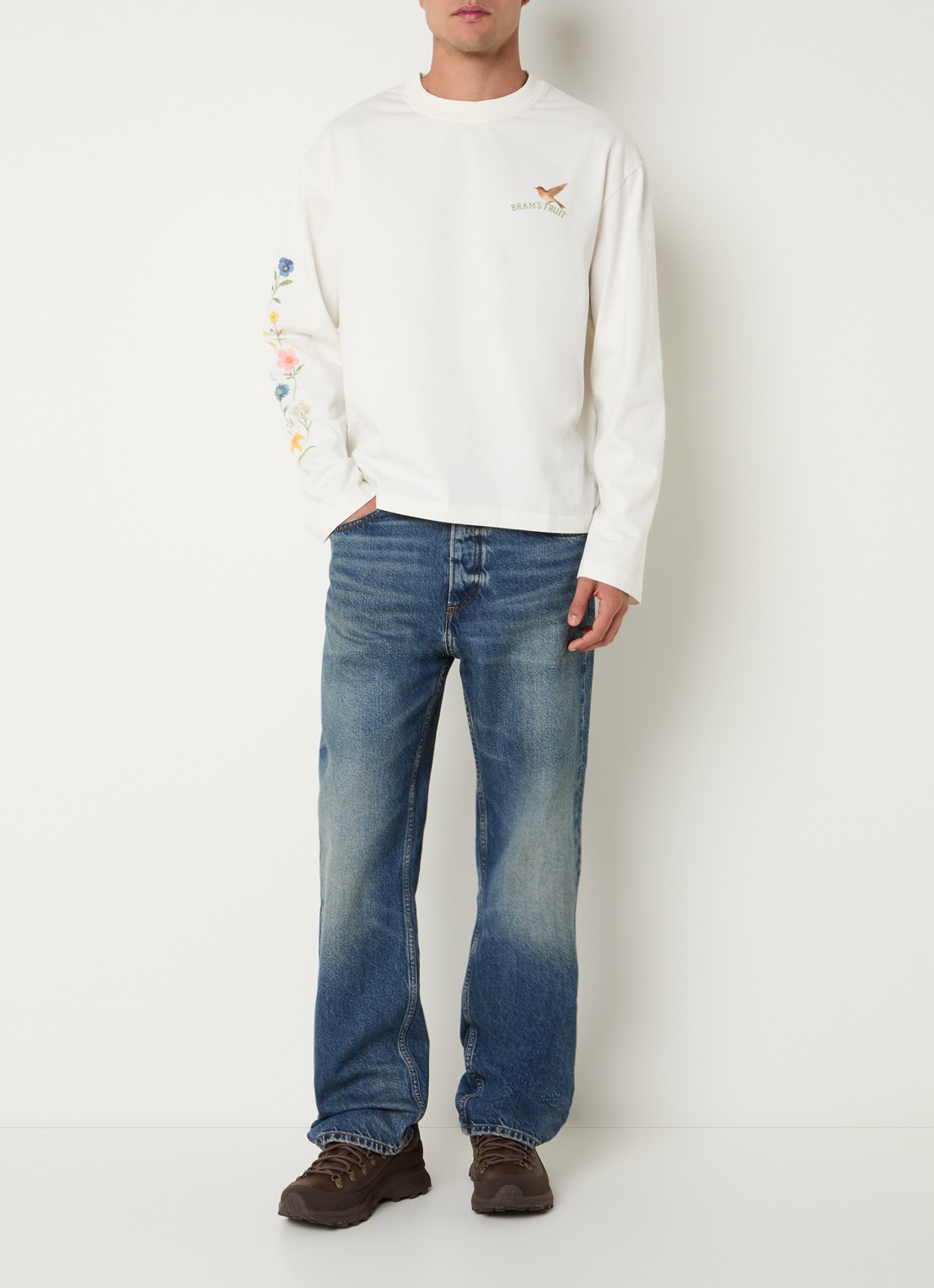 Bram's Fruit Robin longsleeve T-shirt met logo - voorkant 4 wit
