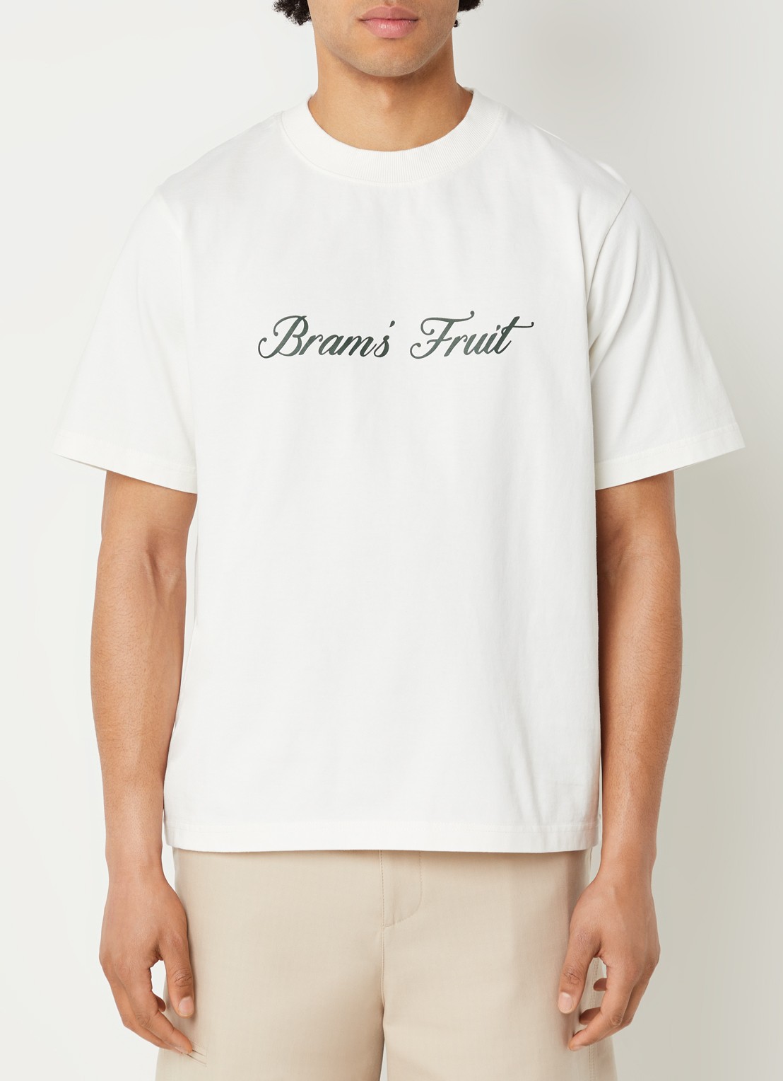 Bram's Fruit Script T-shirt met logo - detail wit
