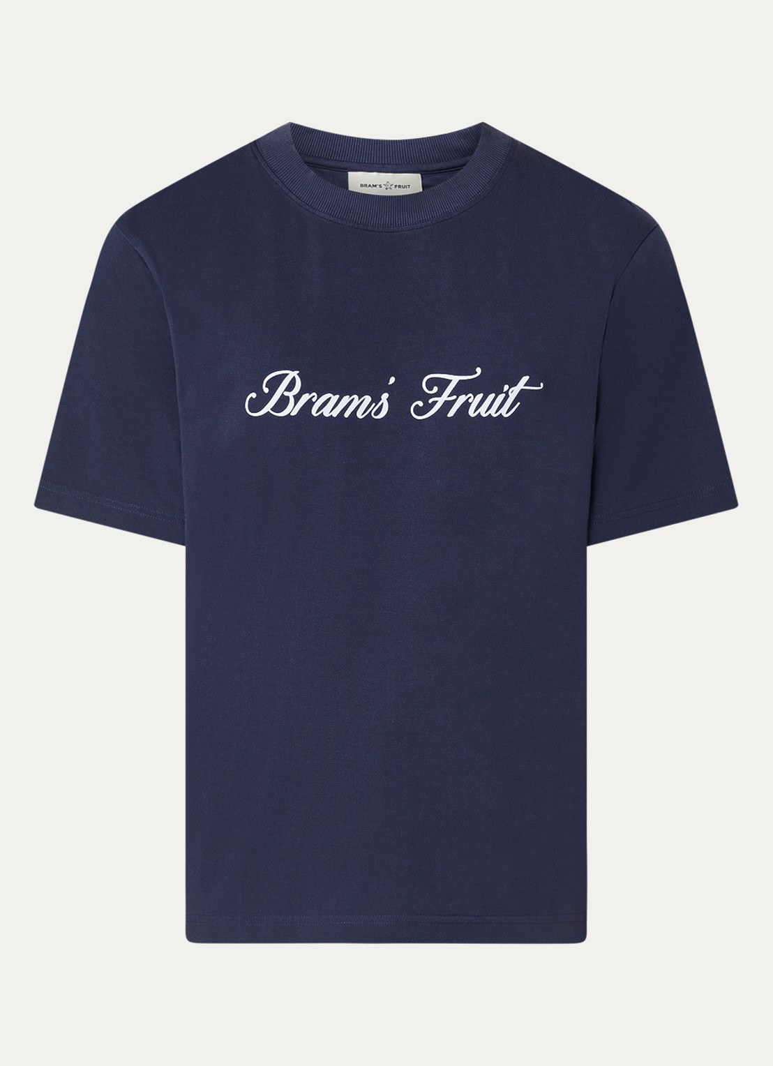 Bram's Fruit Script T-shirt met logo - voorkant donkerblauw