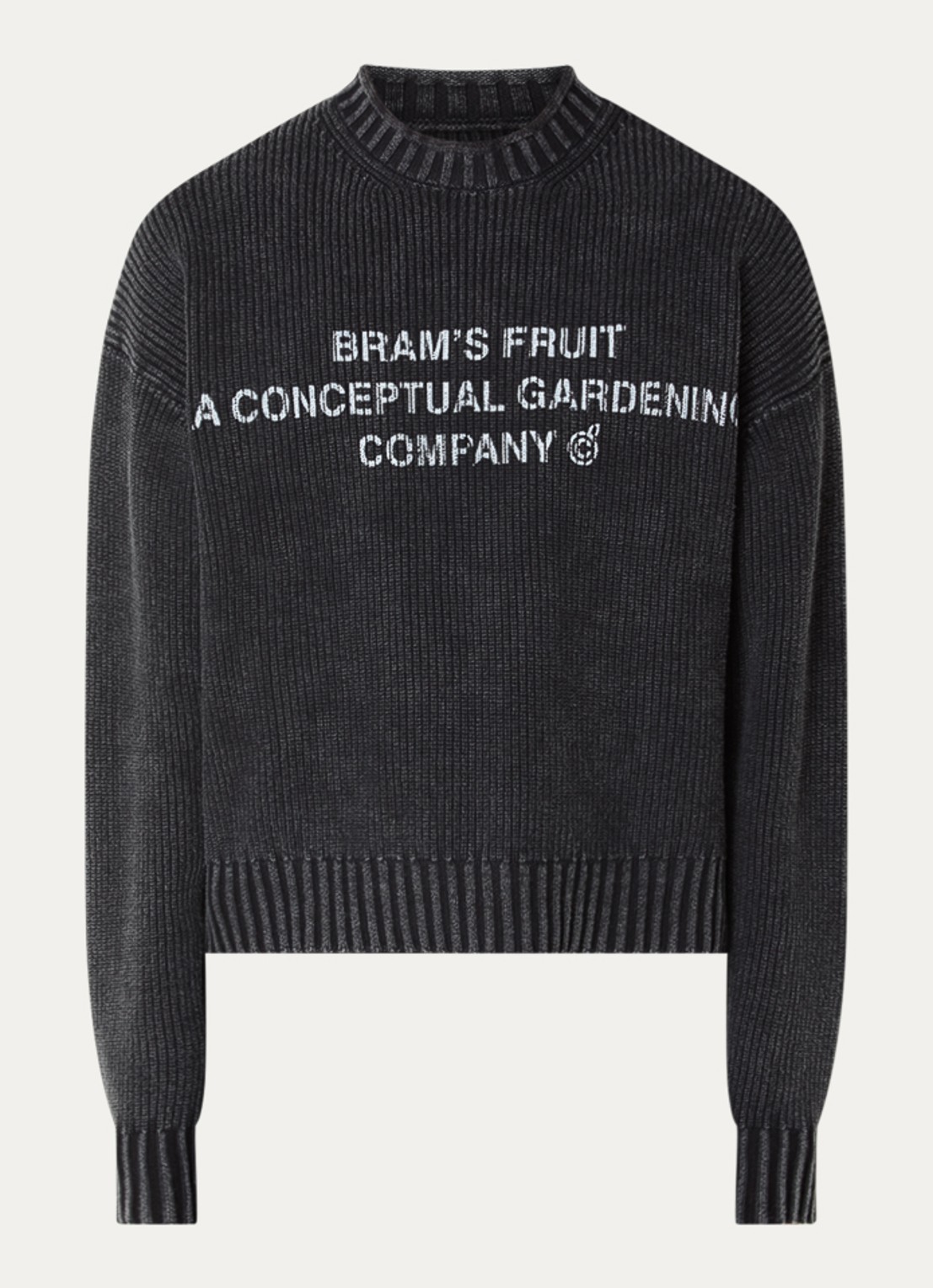 Bram's Fruit Stamp grofgebreide trui met logo - voorkant antraciet