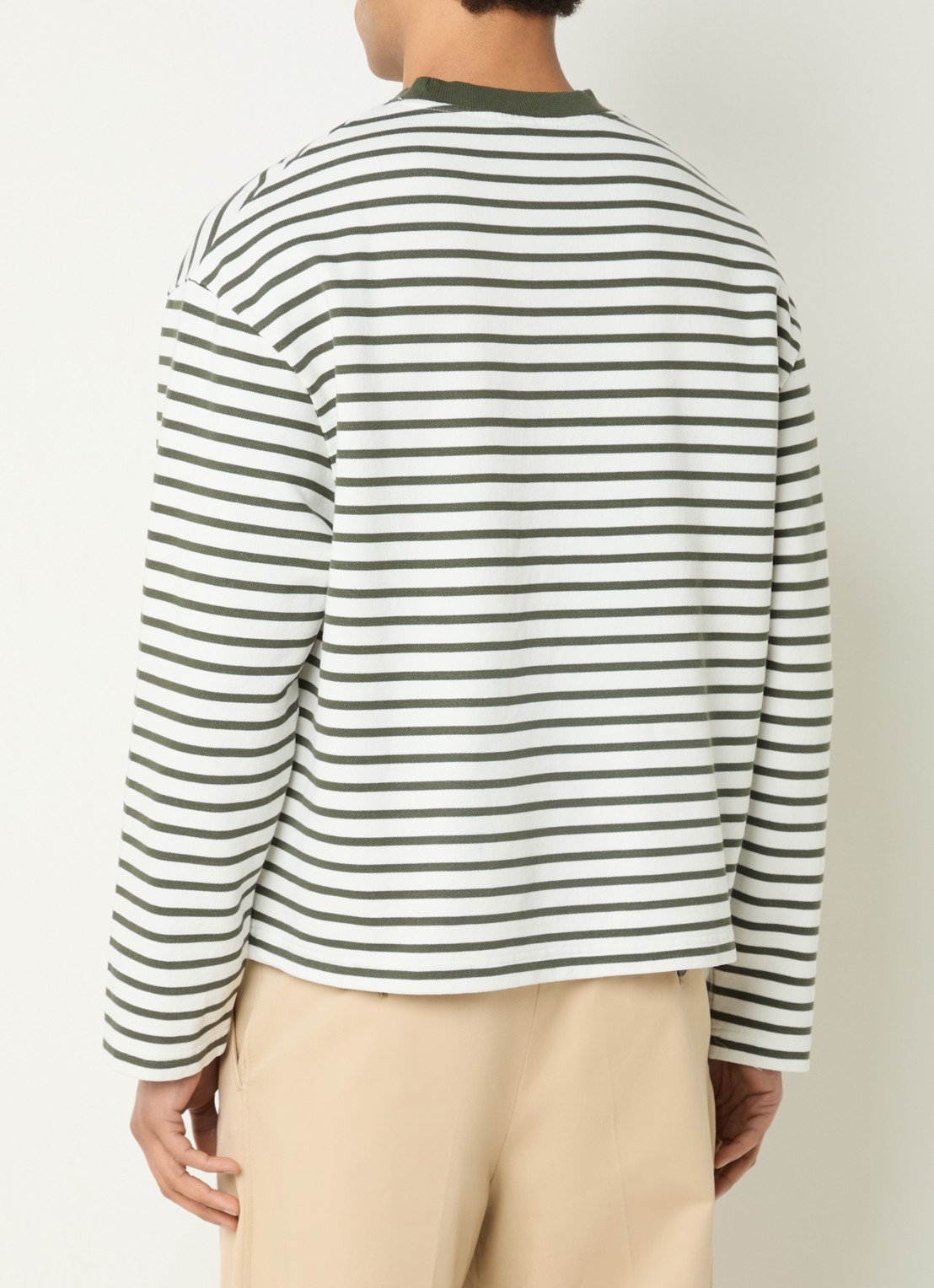 Bram's Fruit Varsity longsleeve T-shirt met logo en streepprint - achterkant legergroen
