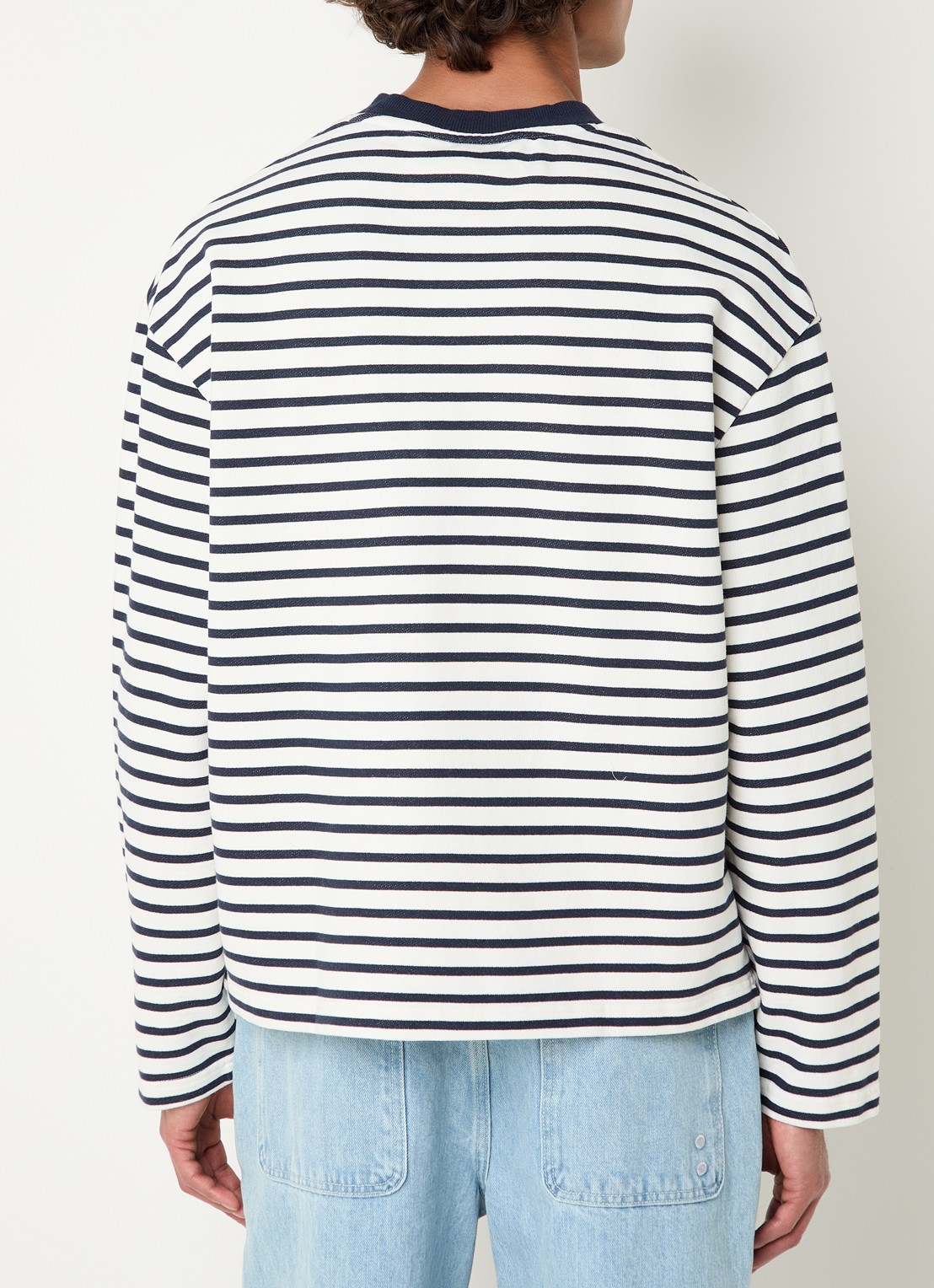 Bram's Fruit Varsity longsleeve T-shirt met logo en streepprint - achterkant donkerblauw