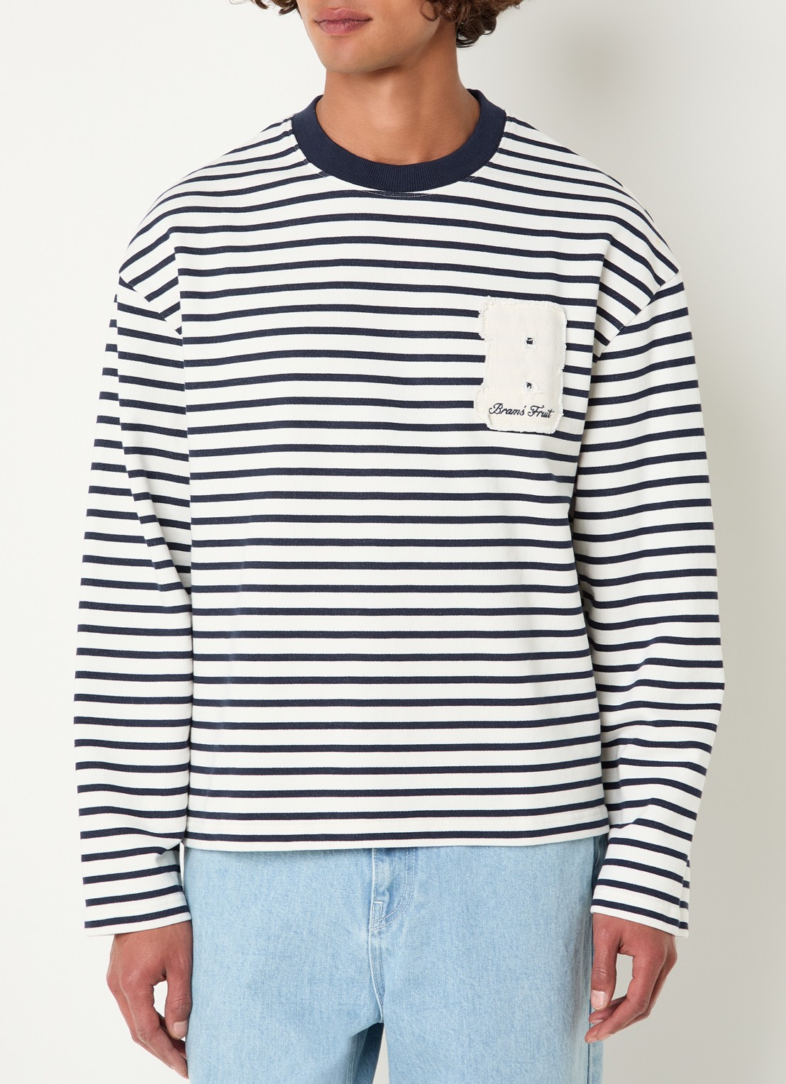 Bram's Fruit Varsity longsleeve T-shirt met logo en streepprint - detail 4 donkerblauw
