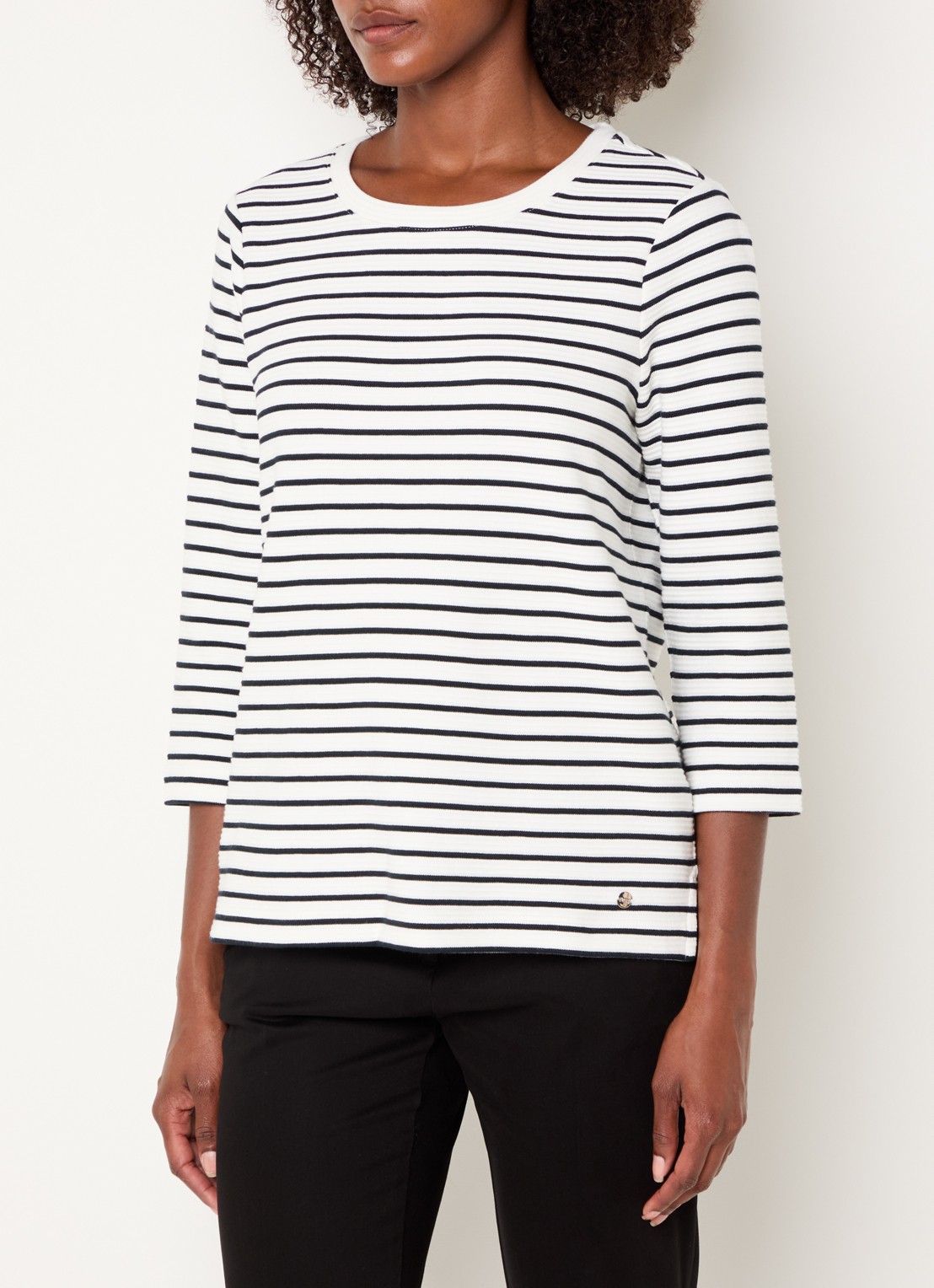 BRAX Bonnie longsleeve met streepprint en structuur - detail 4 donkerblauw