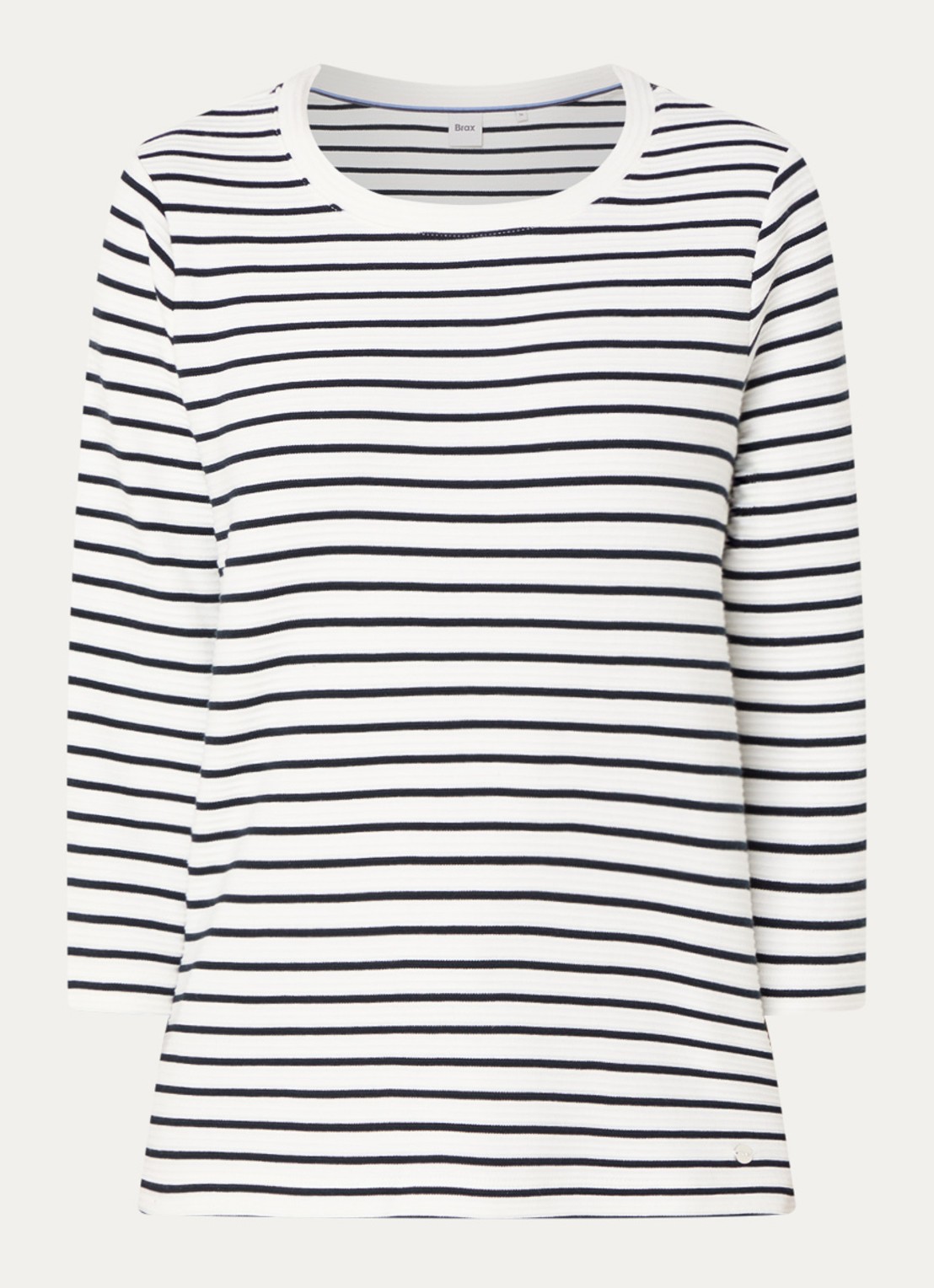 BRAX Bonnie longsleeve met streepprint en structuur - voorkant 2 donkerblauw