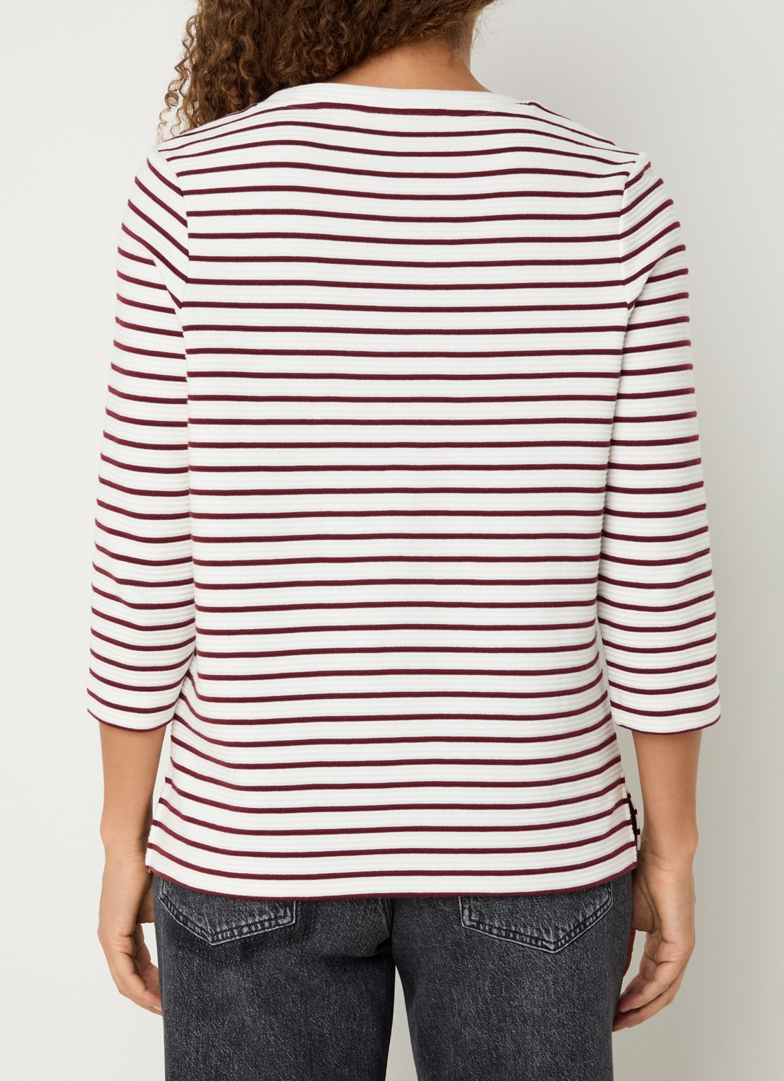 BRAX Bonnie longsleeve met streepprint en structuur - achterkant bordeauxrood
