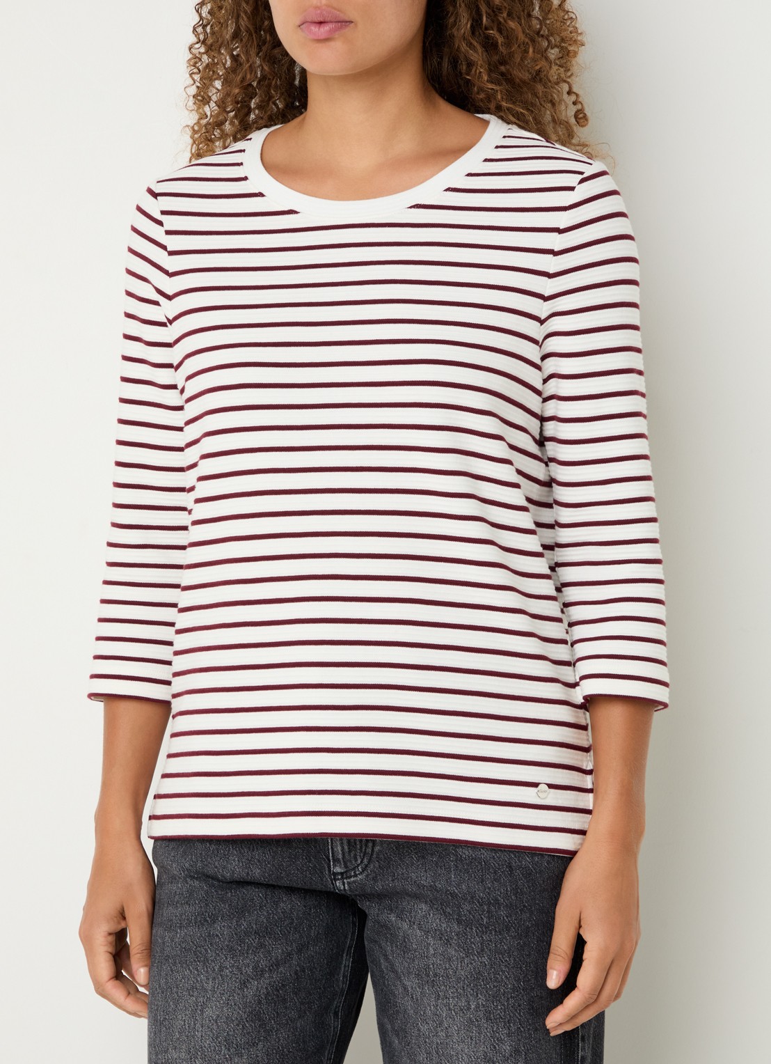 BRAX Bonnie longsleeve met streepprint en structuur - detail 4 bordeauxrood
