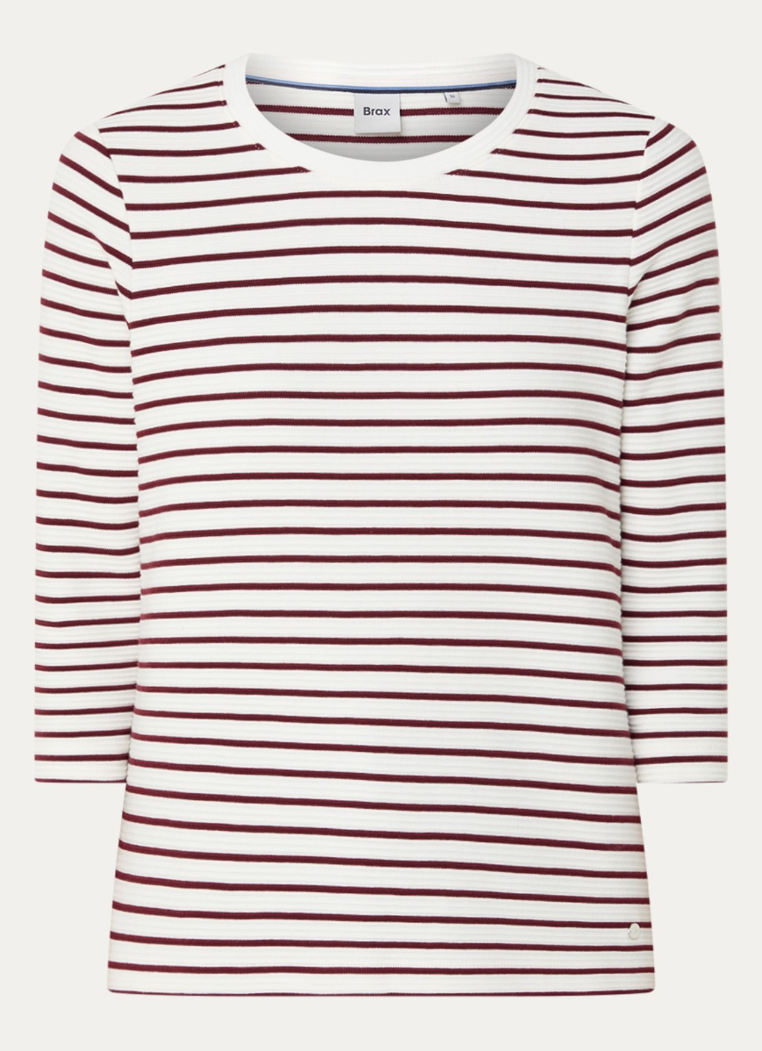 BRAX Bonnie longsleeve met streepprint en structuur - voorkant 2 bordeauxrood