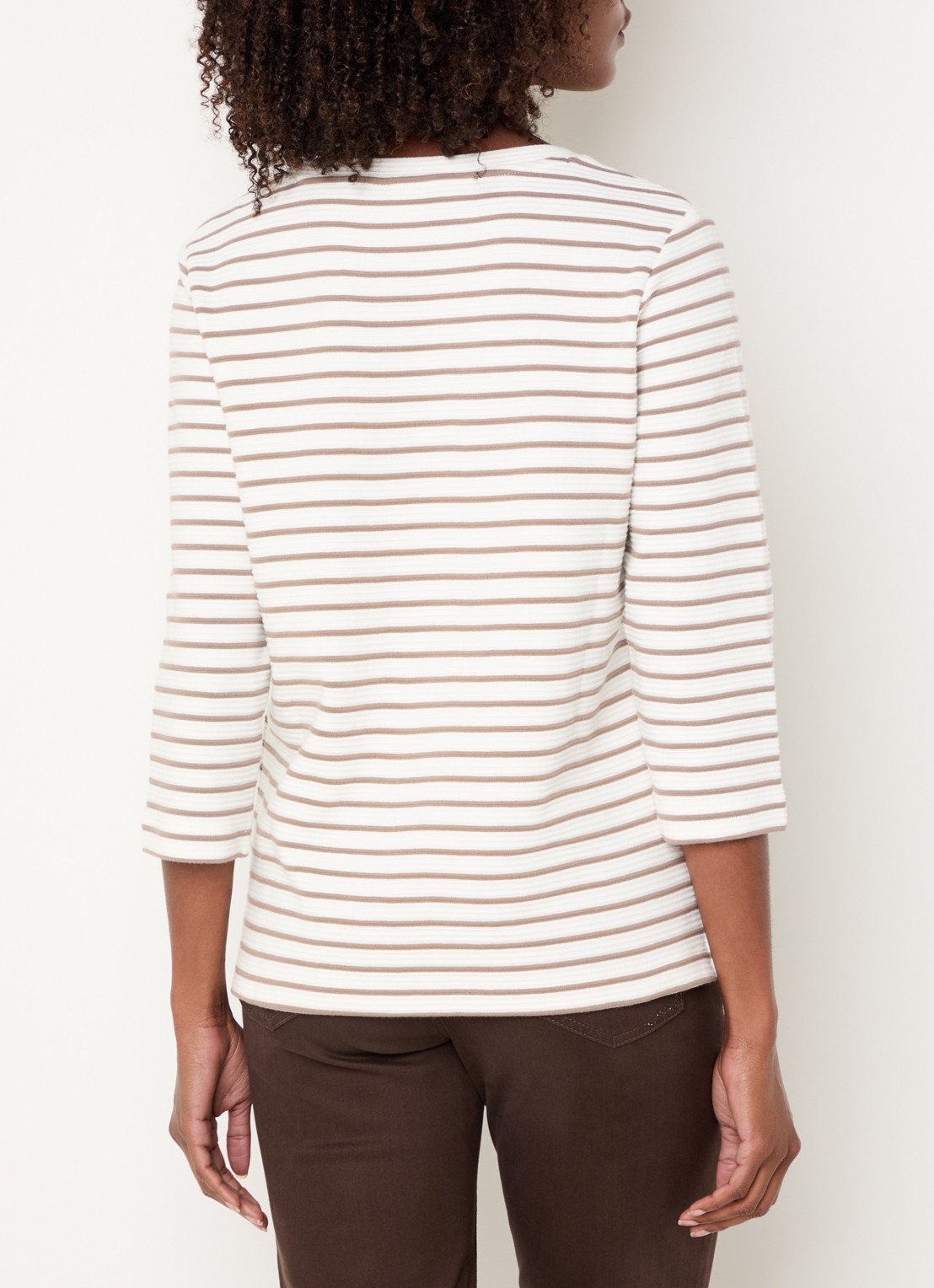 BRAX Bonnie longsleeve met streepprint en structuur - achterkant taupe