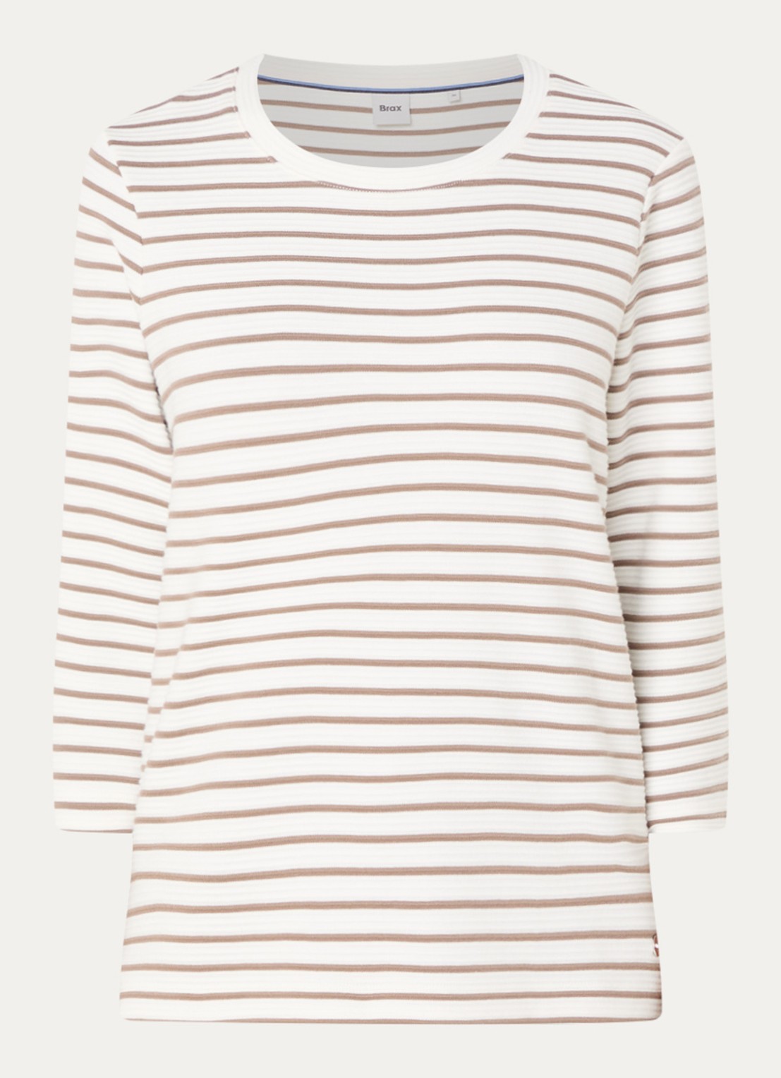 BRAX Bonnie longsleeve met streepprint en structuur - voorkant 2 taupe