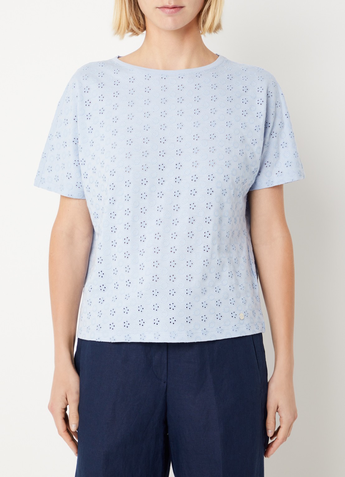 BRAX Caelen T-shirt met broderie - detail 3 blauwgrijs