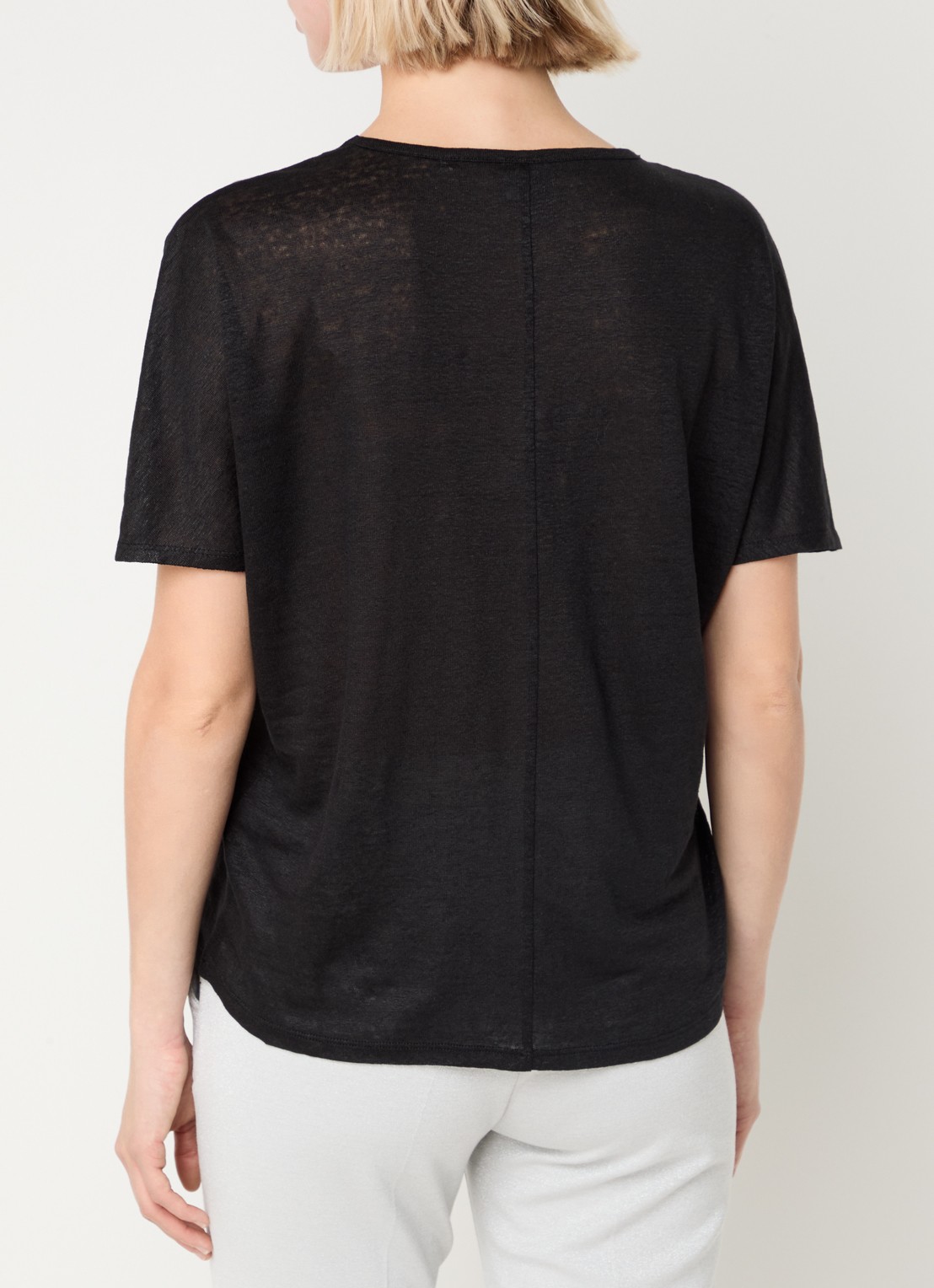 BRAX Caelen T-shirt van linnen met V-hals  - achterkant 3 zwart