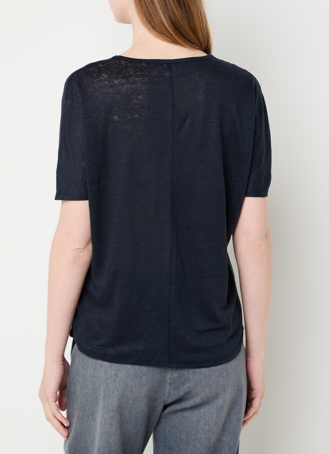 BRAX Caelen T-shirt van linnen met V-hals  - achterkant 4 donkerblauw
