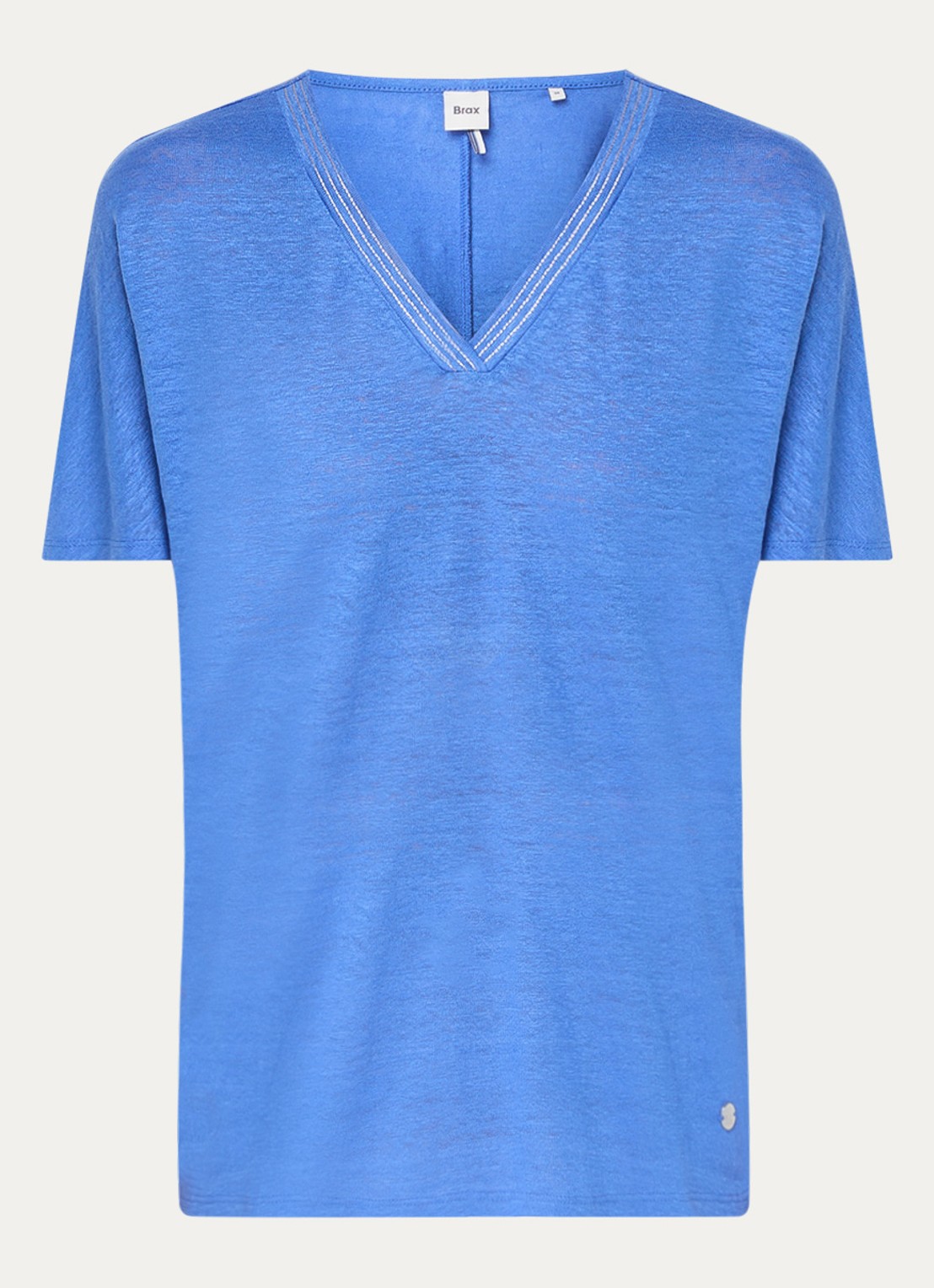 BRAX Caelen T-shirt van linnen met V-hals  - voorkant 2 donkerblauw