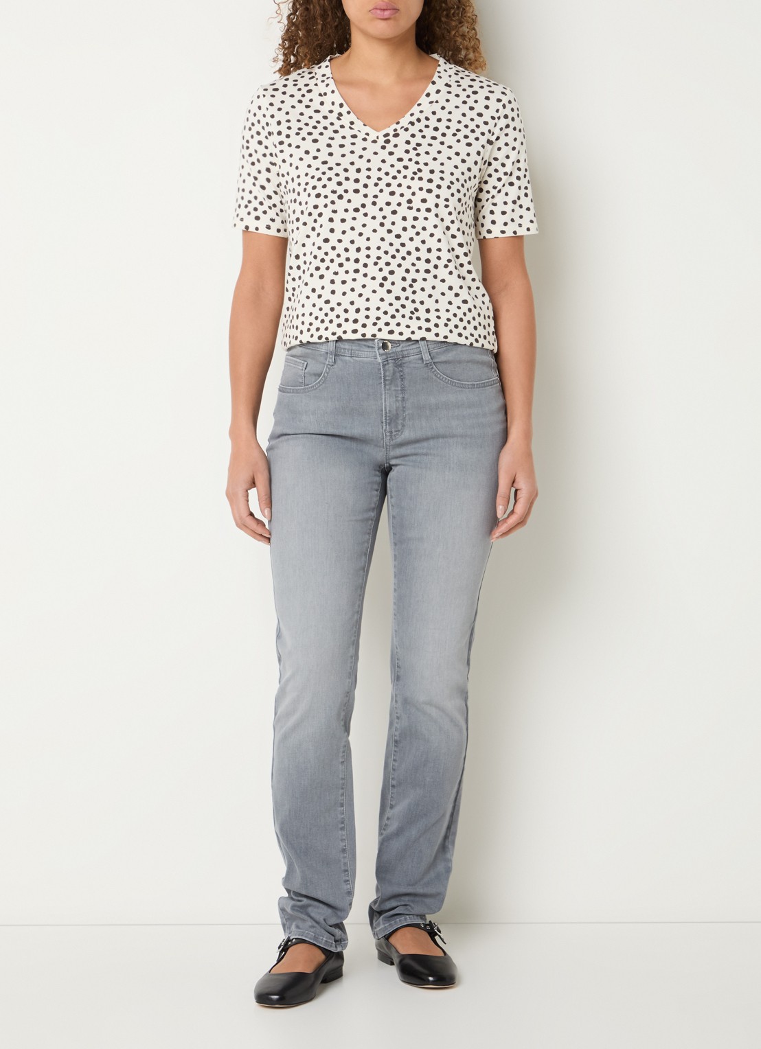 BRAX Carina T-shirt met stippenprint - voorkant 4 gebroken wit