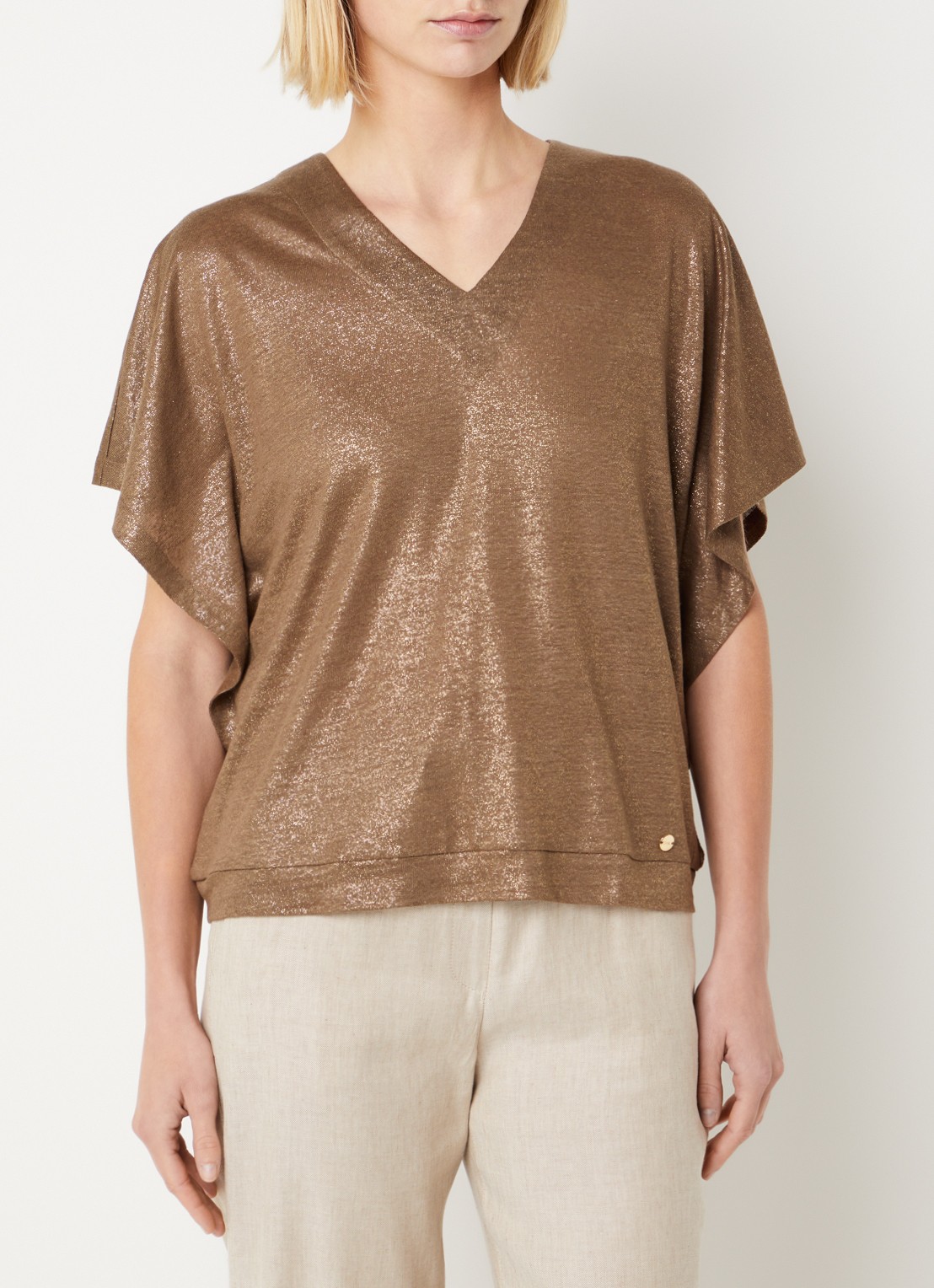 BRAX Cassie T-shirt met lurex - detail 4 lichtbruin