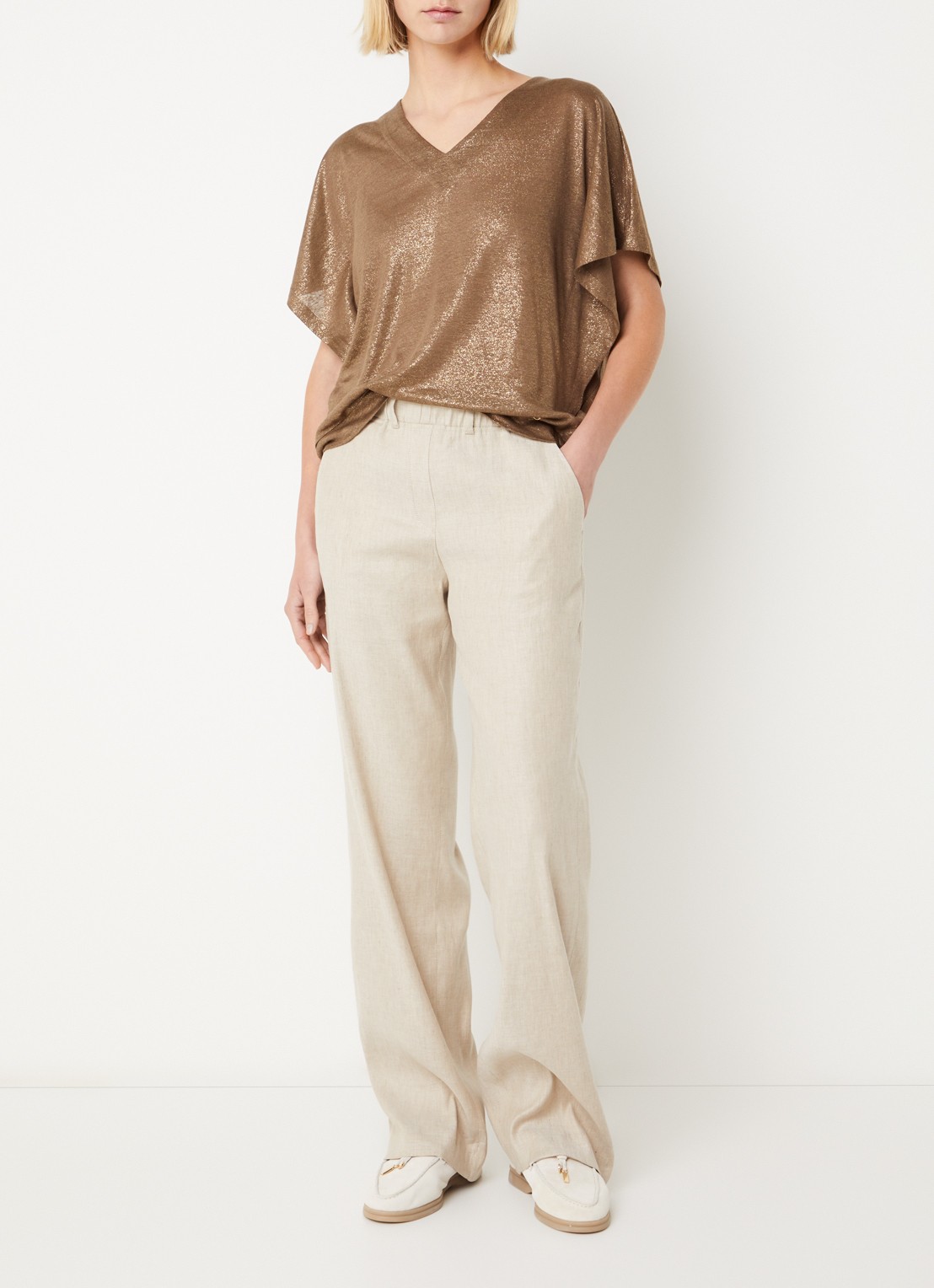 BRAX Cassie T-shirt met lurex - voorkant 2 lichtbruin