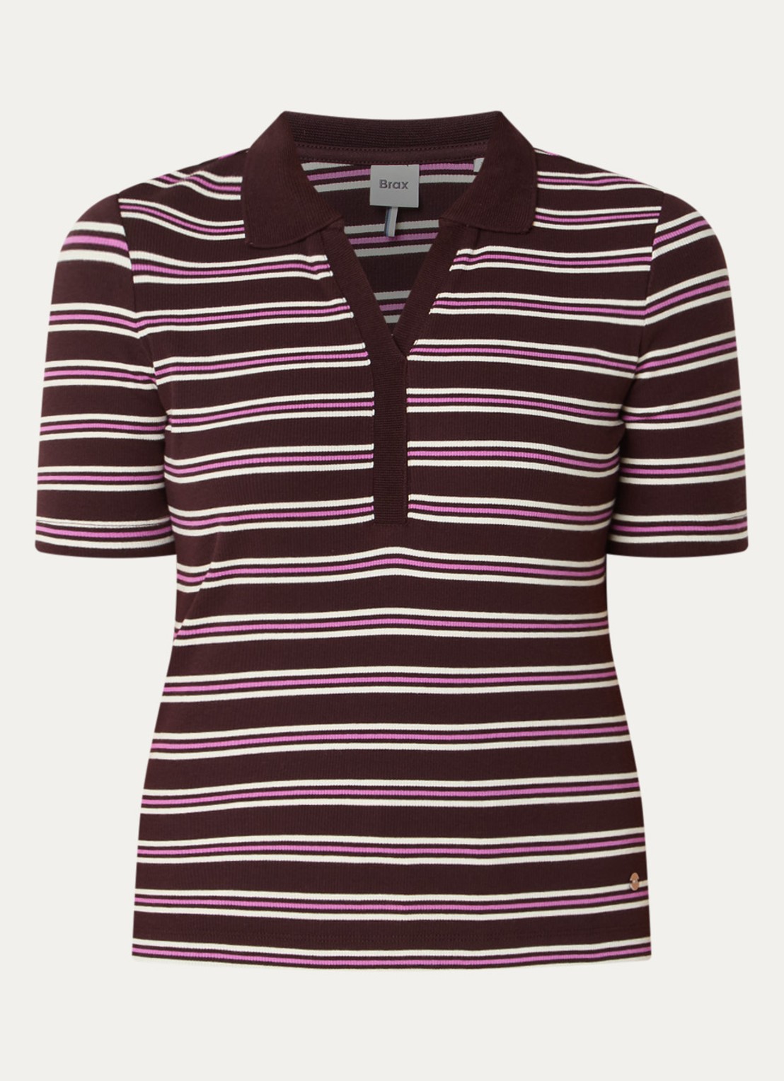 BRAX Cleo polo met streepprint - voorkant 3 aubergine