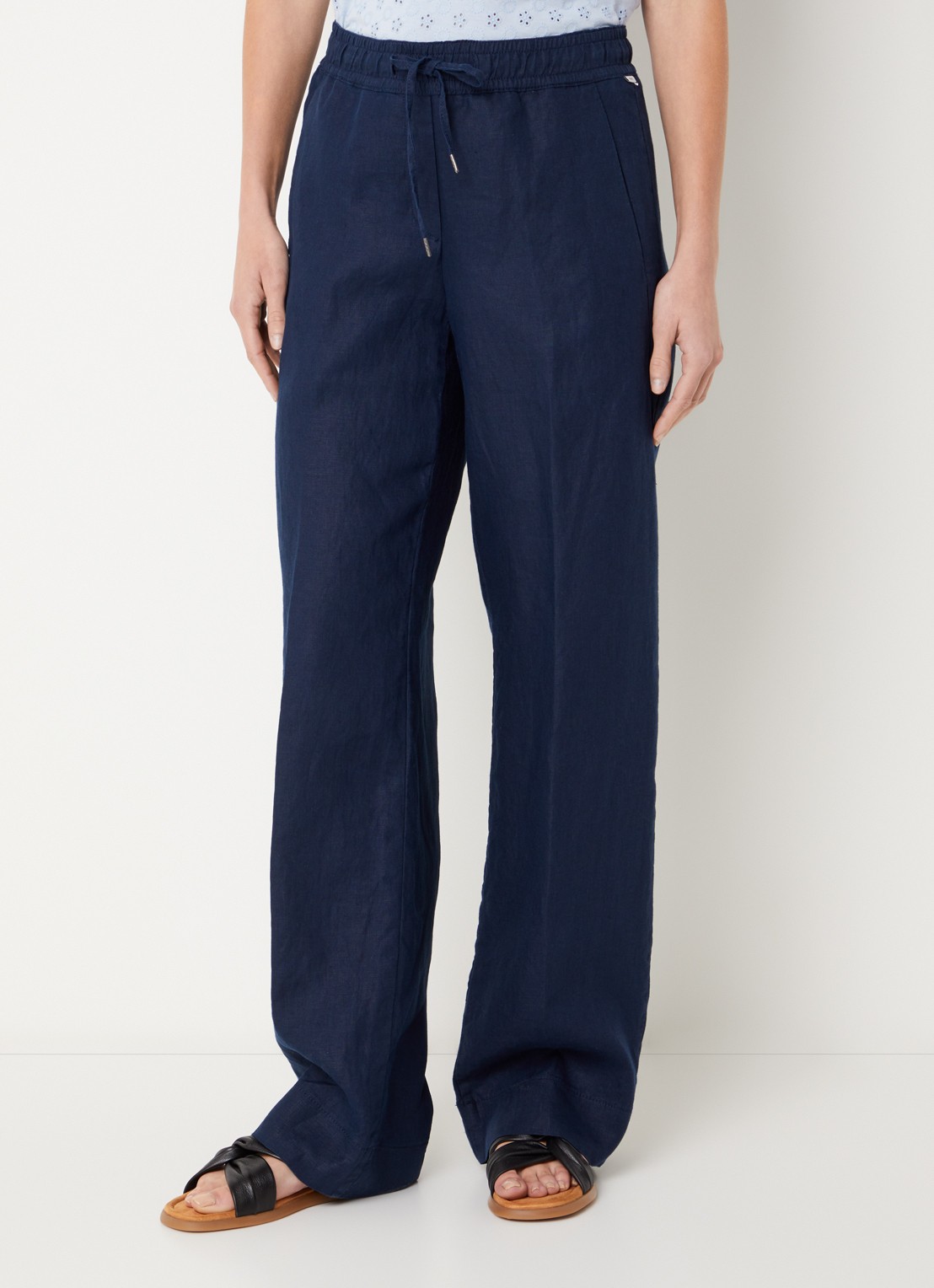 BRAX  Farina loose fit pantalon van linnen met steekzakken - detail 2 donkerblauw