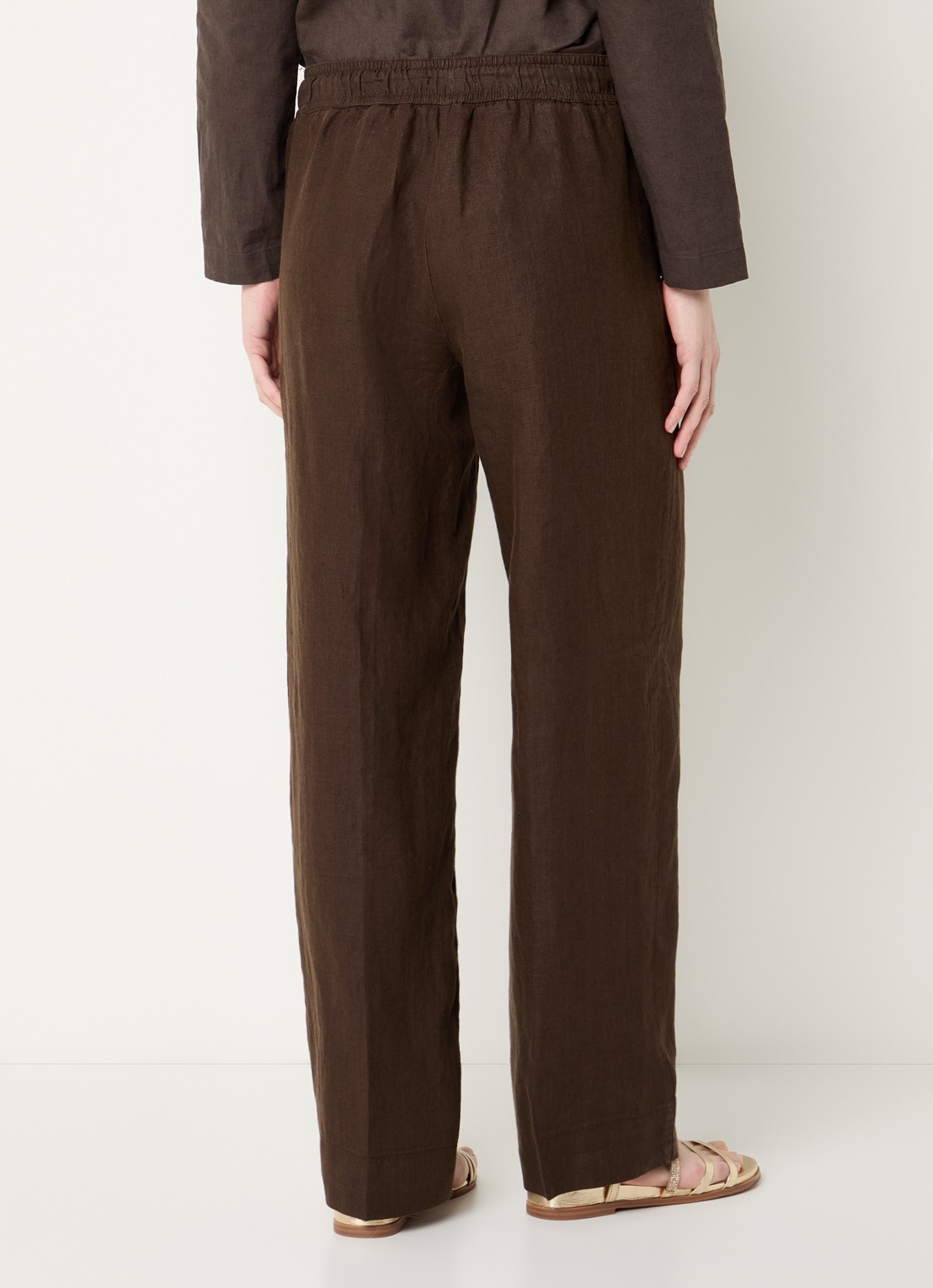 BRAX  Farina loose fit pantalon van linnen met steekzakken - achterkant 4 donkerbruin