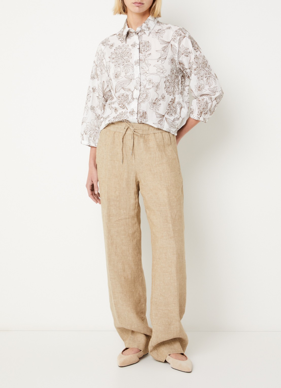 BRAX  Farina loose fit pantalon van linnen met steekzakken - voorkant 3 beige