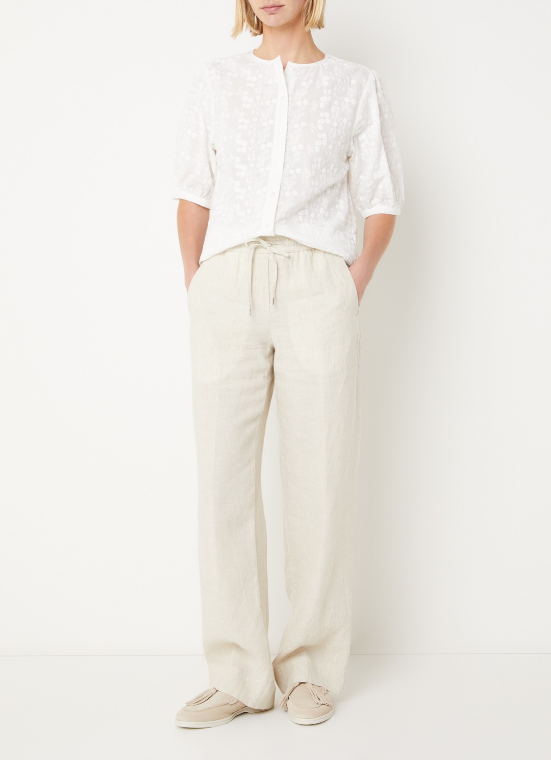 BRAX  Farina loose fit pantalon van linnen met steekzakken - voorkant 3 creme