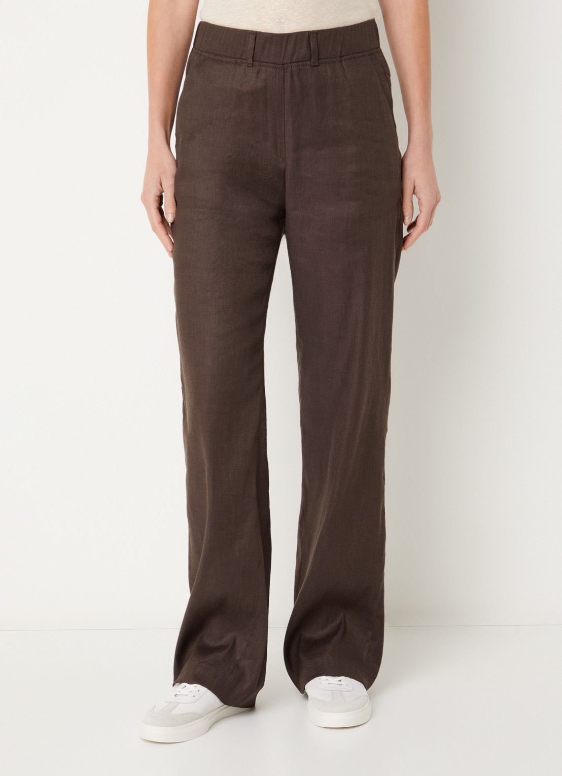 BRAX High waist loose fit broek in linnenblend met steekzakken - detail 4 donkerbruin