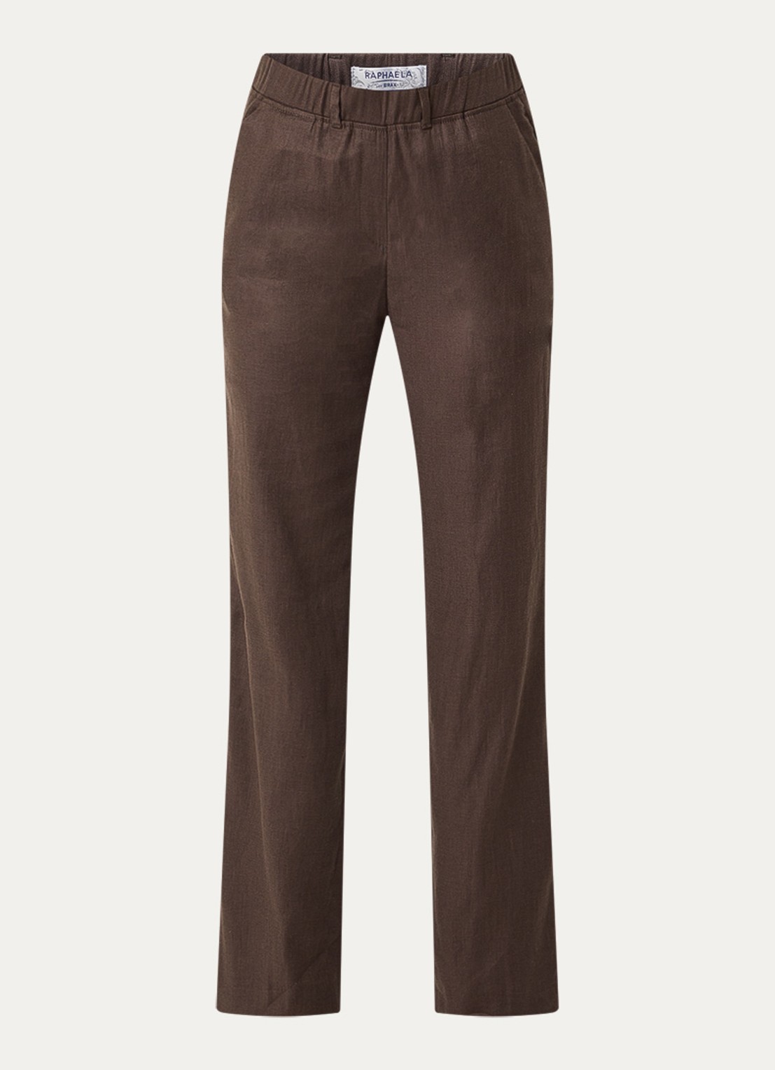 BRAX High waist loose fit broek in linnenblend met steekzakken - voorkant 2 donkerbruin