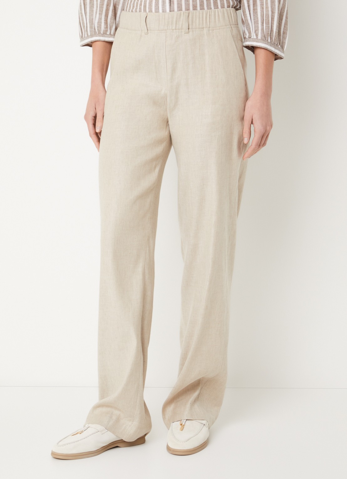 BRAX High waist loose fit broek in linnenblend met steekzakken - detail 4 creme