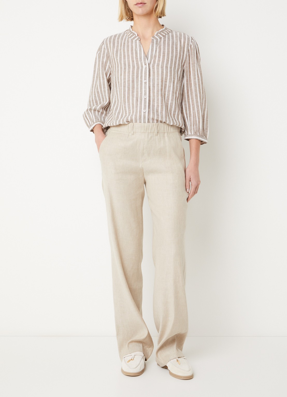 BRAX High waist loose fit broek in linnenblend met steekzakken - voorkant 3 creme