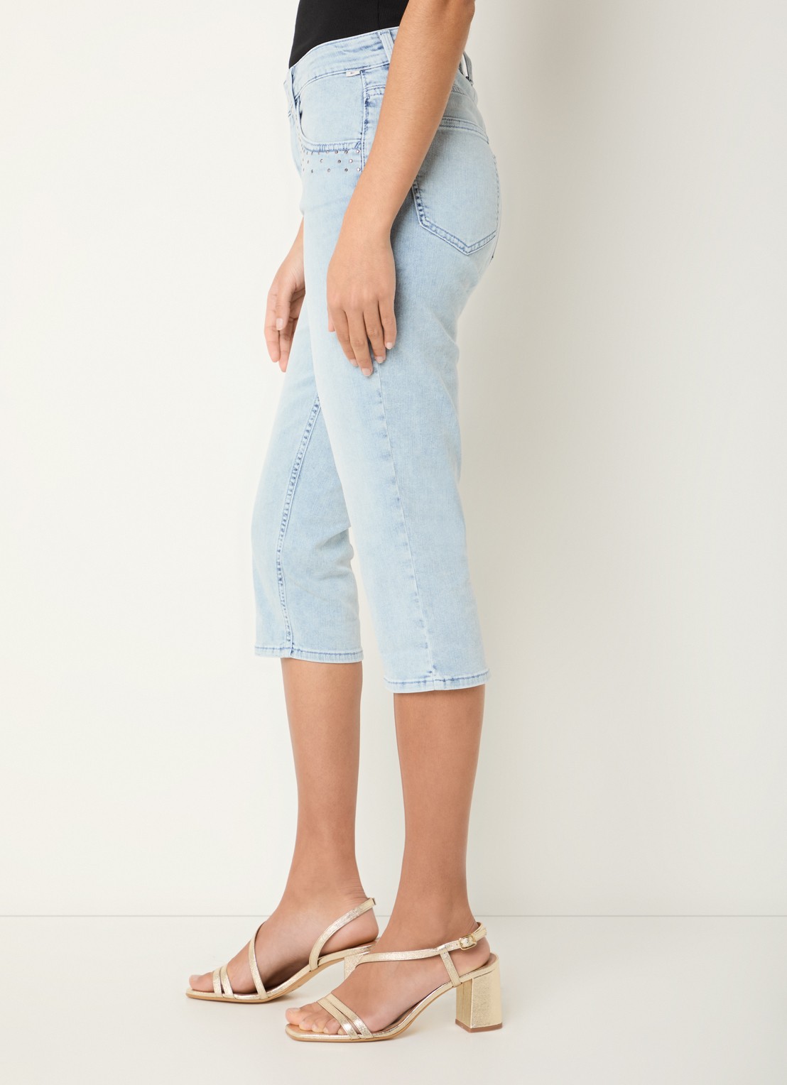 BRAX High waist slim fit capri broek met steekzakken - detail 4 lichtblauw